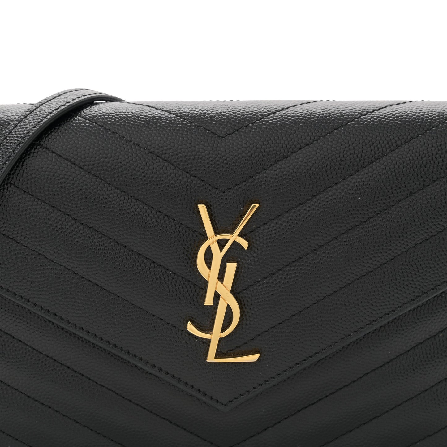 Grain De Poudre Matelasse Chevron Monogram Envelope Chain Wallet Black