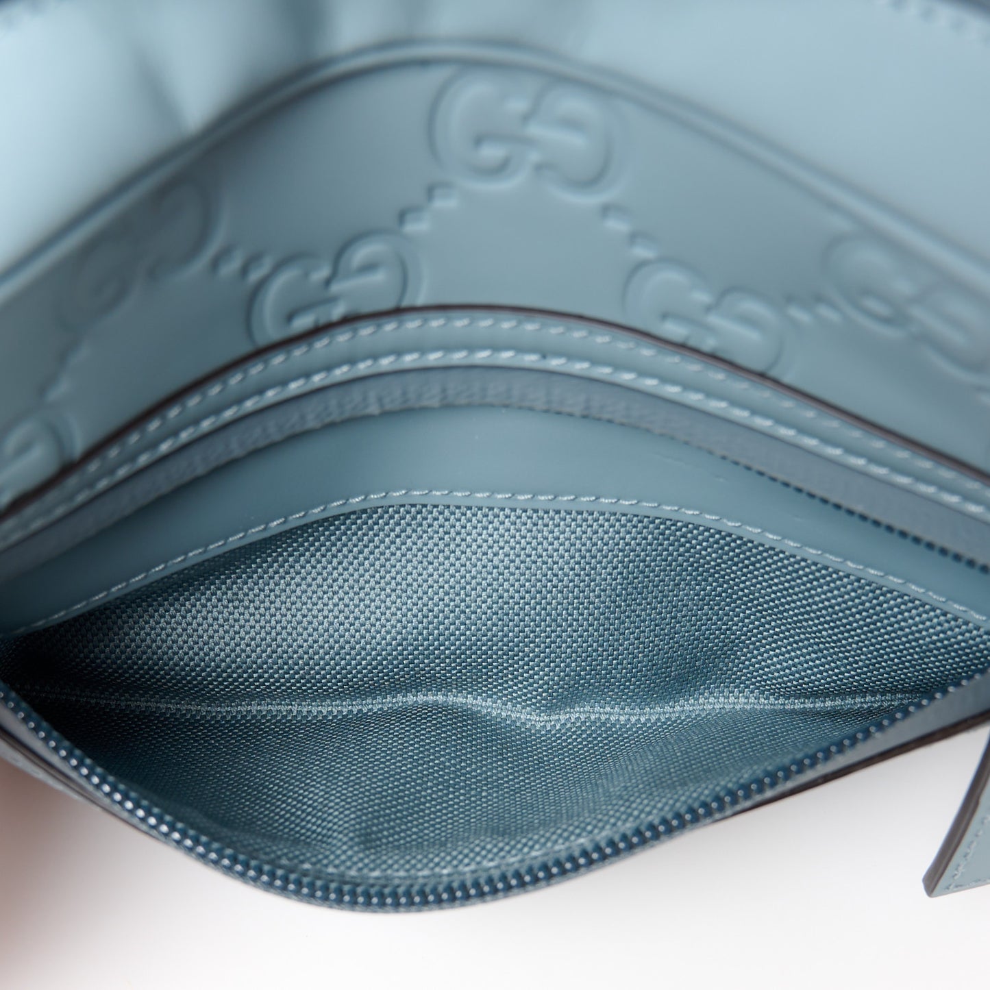 Rubber Effect Calfskin GG Mini Crossbody Bag Light Blue