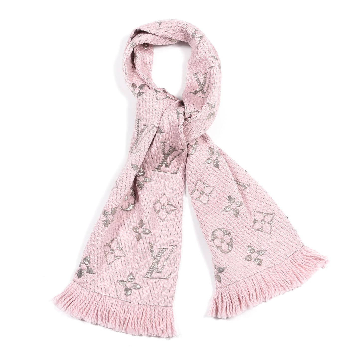 Wool Silk Logomania Shine Scarf Pink