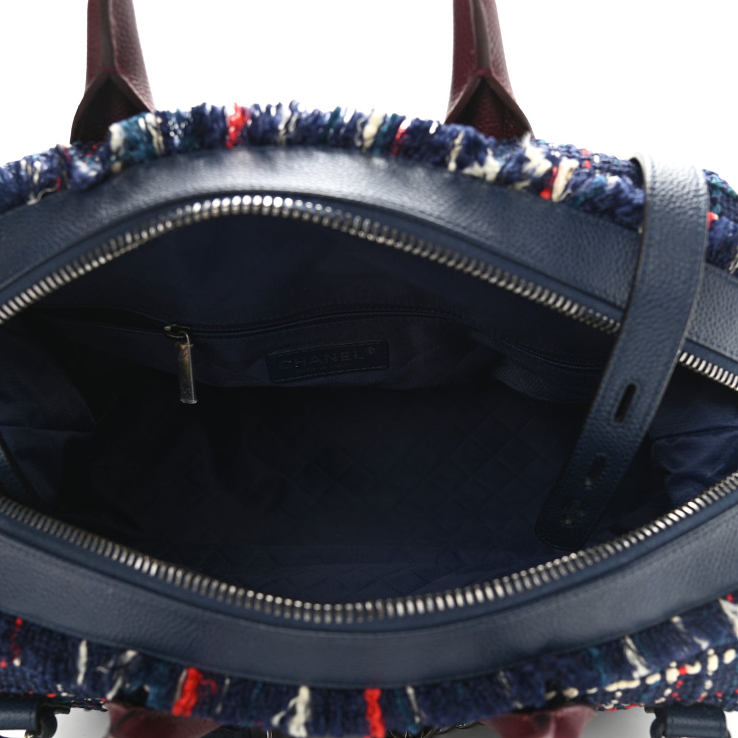 Tweed Trip Bowling Bag Navy Burgundy