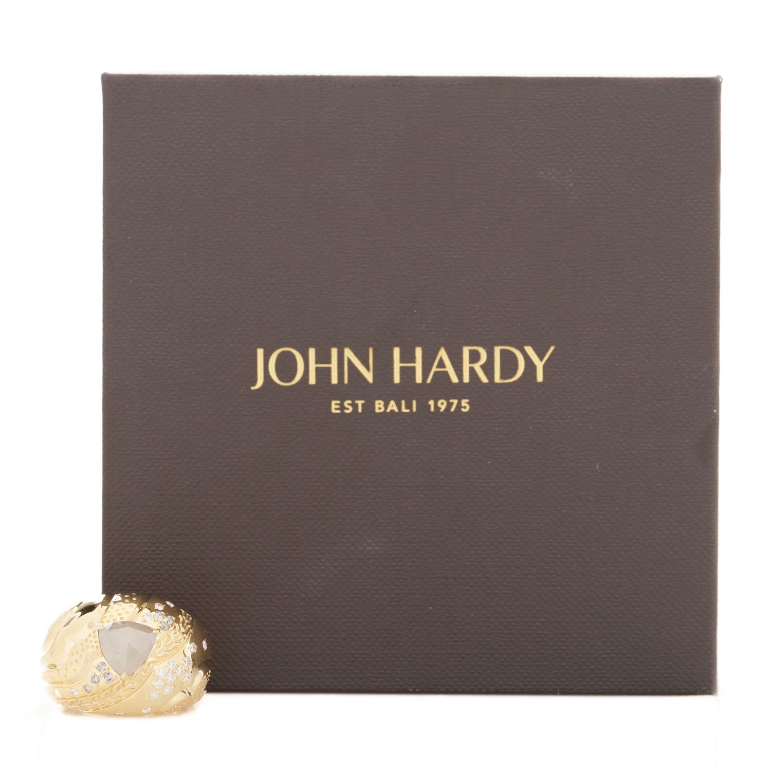 John Hardy 18K Yellow Gold Grey Diamond Lahar Dome Ring 54 7 6 of 6