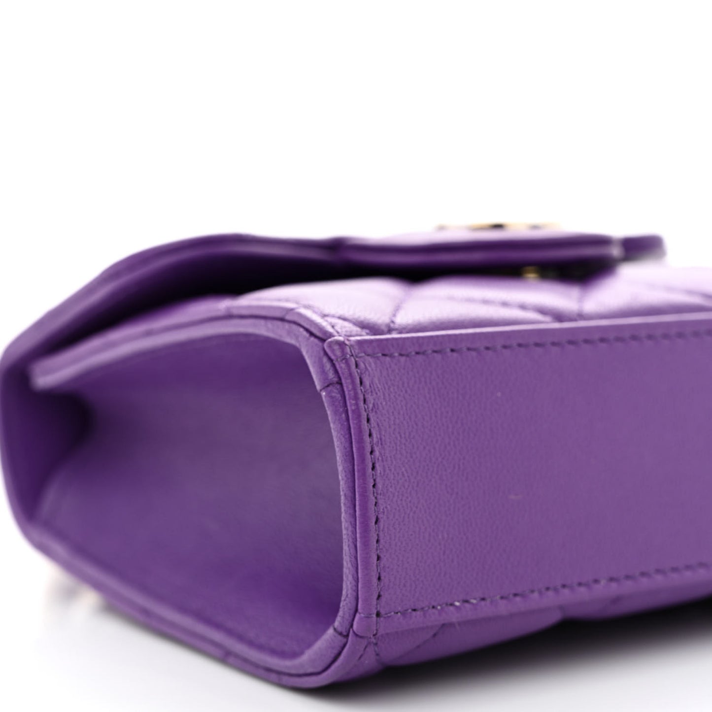 Lambskin Quilted Top Handle Clutch With Chain Purple