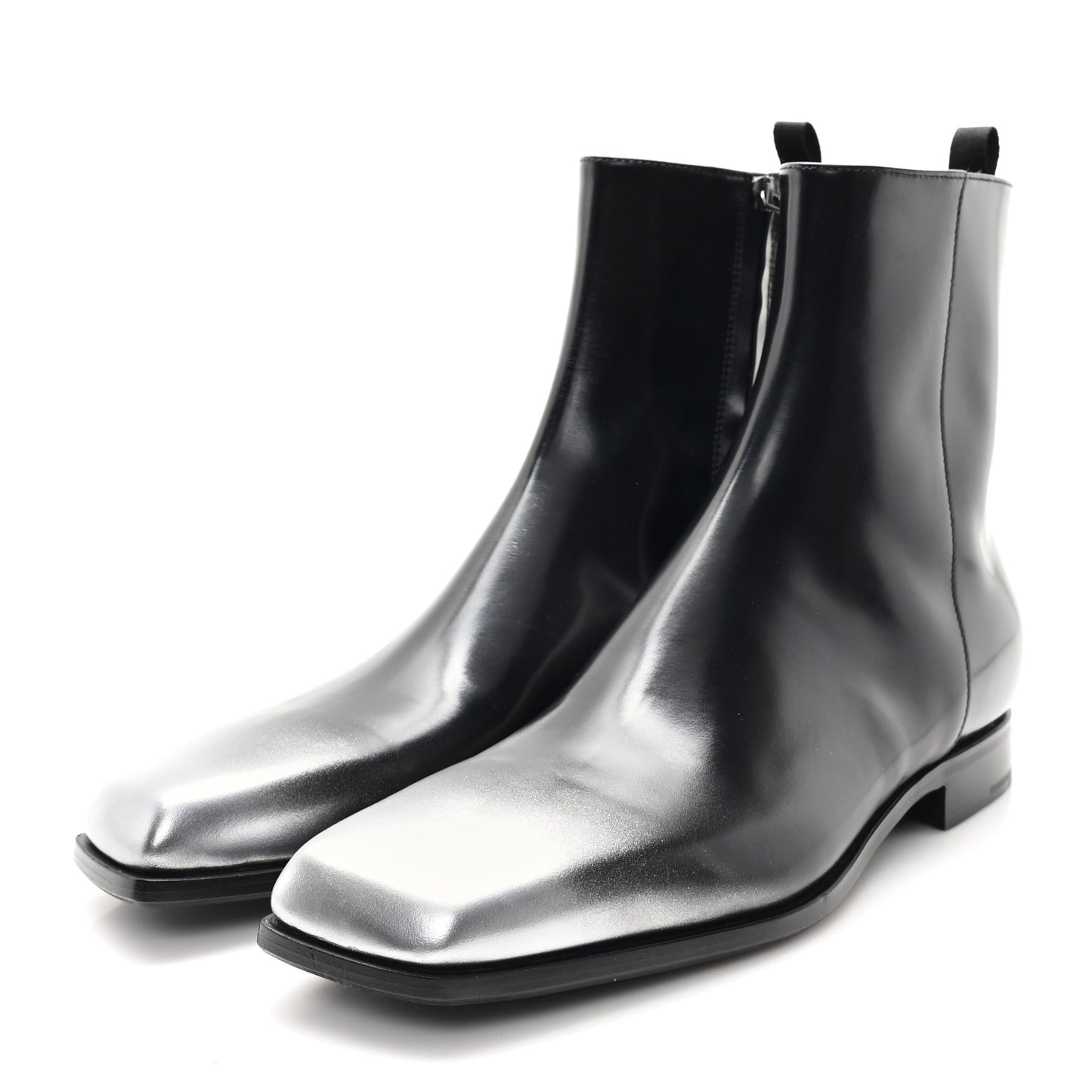 Spazzolato Sfumato Mens Square Toe Ankle Boots 10 Black Argento
