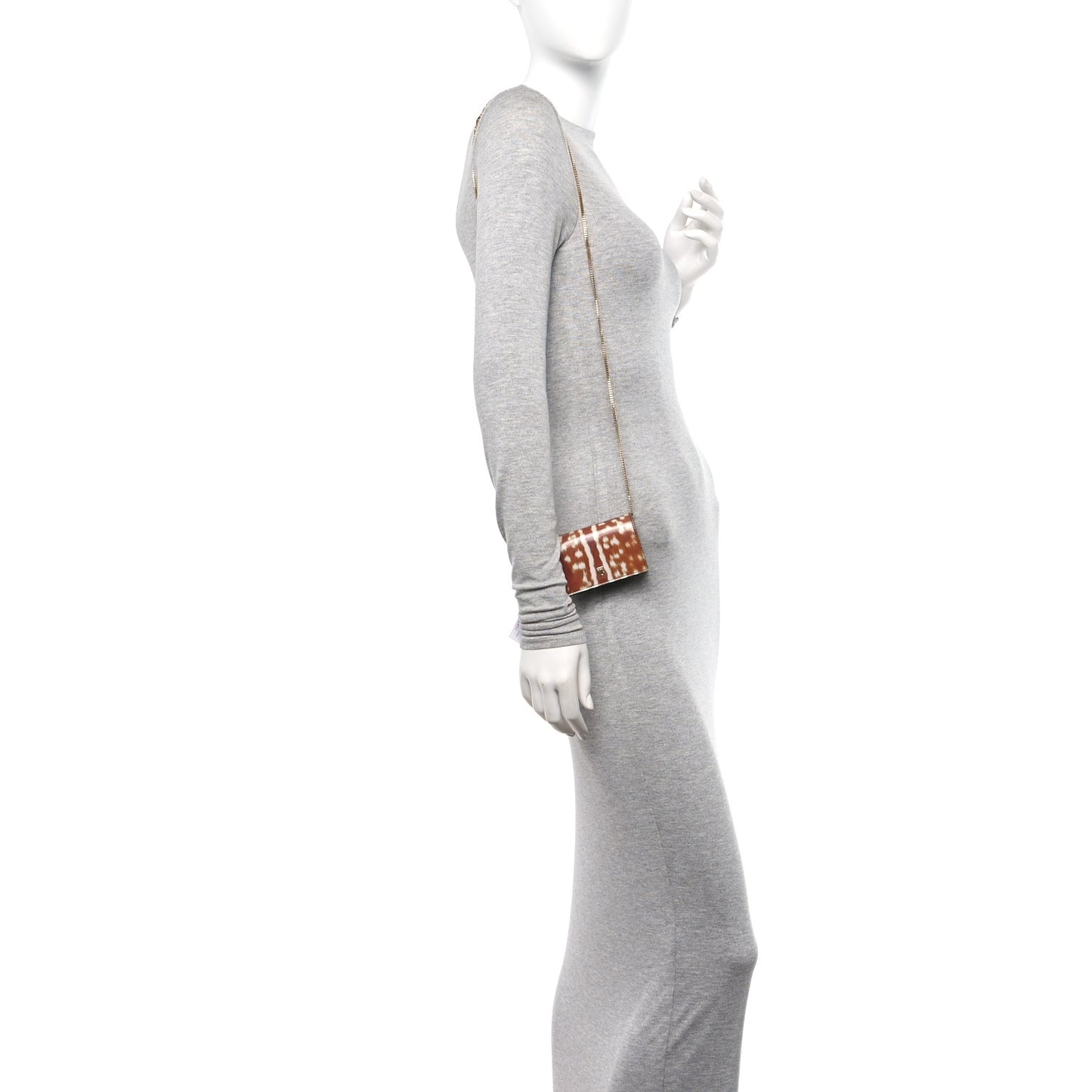 Calfskin Deer Printed Jessie Chain Card Case Malt Brown