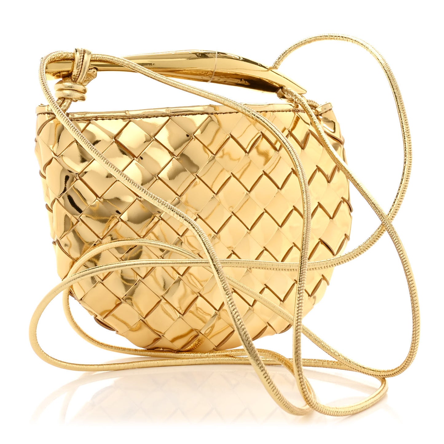 Mirror Laminated Nappa Intrecciato Mini Sardine Bag Gold