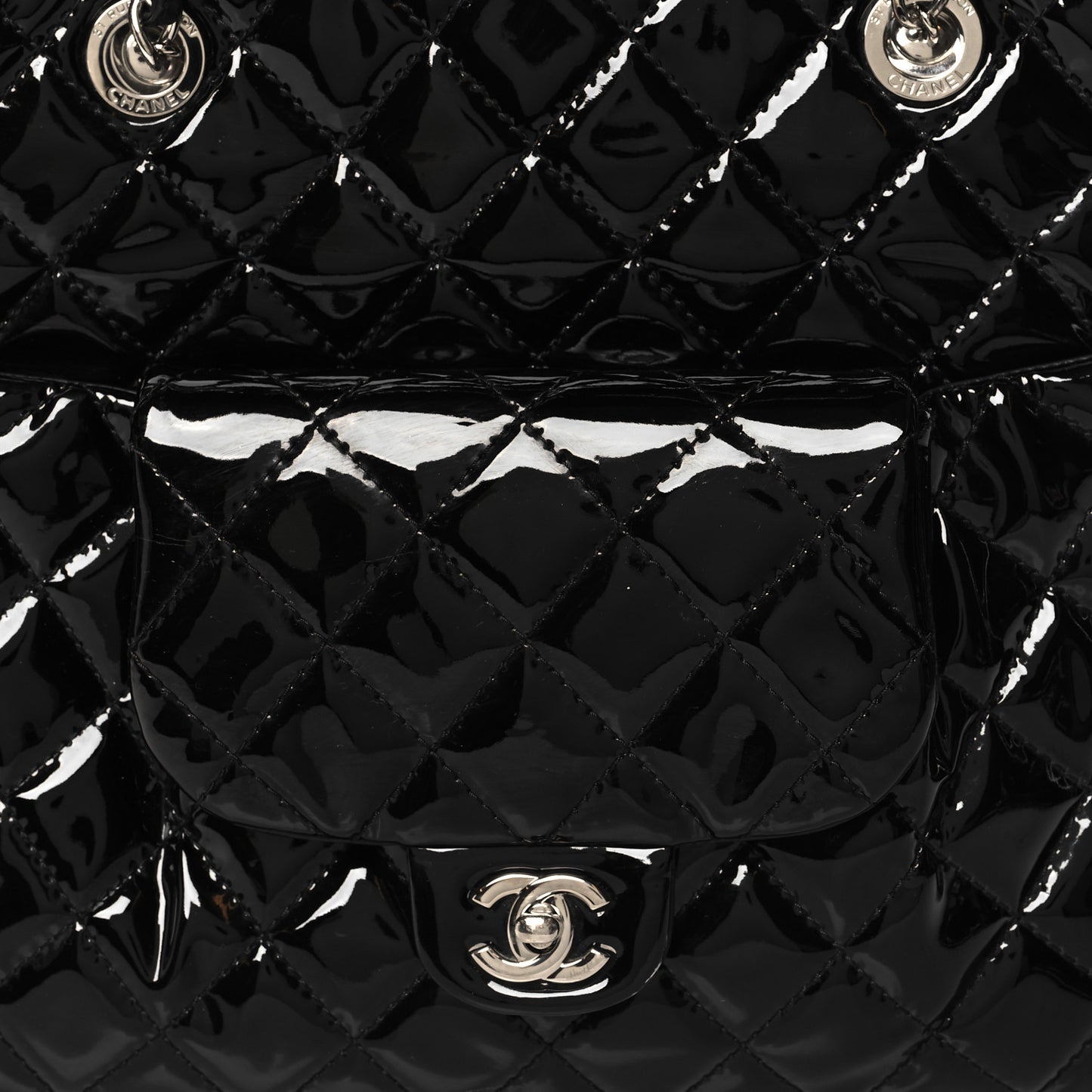 Patent Quilted Large Coco Shine Shopping Tote Black