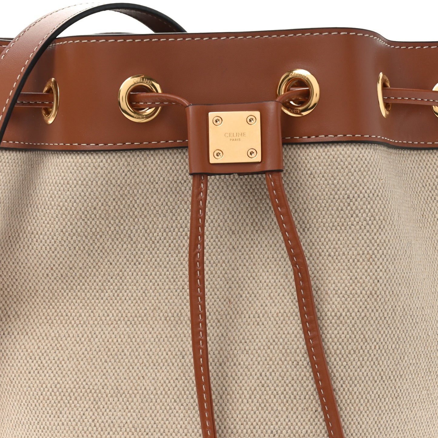 Canvas Calfskin Small Drawstring Cabas Natural Tan