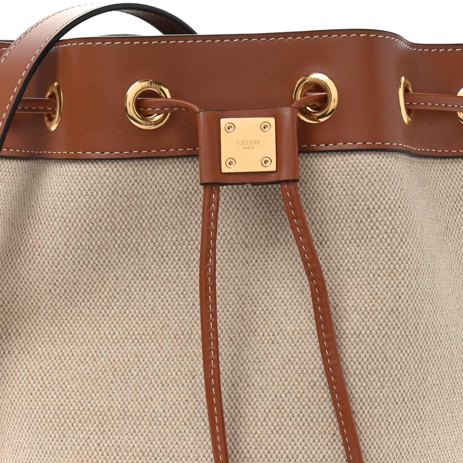 Celine Canvas Calfskin Small Drawstring Cabas Natural Tan 7 of 9