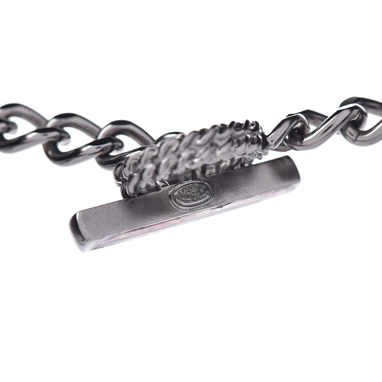 Metal Strass Enamel CC Chain Link Choker Necklace Dark Silver