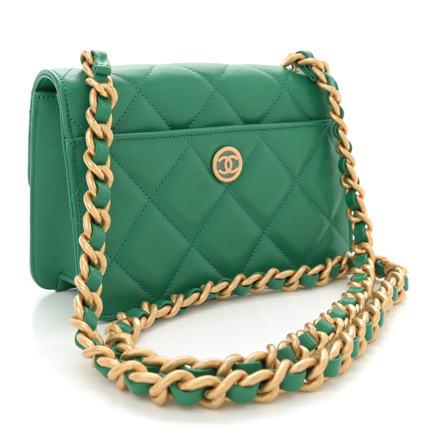 Caviar Quilted Mini CC Flap Green