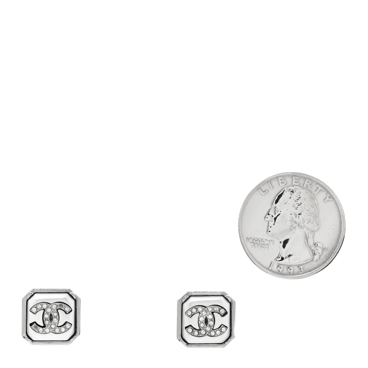 Pearl Crystal CC Square Earrings Silver