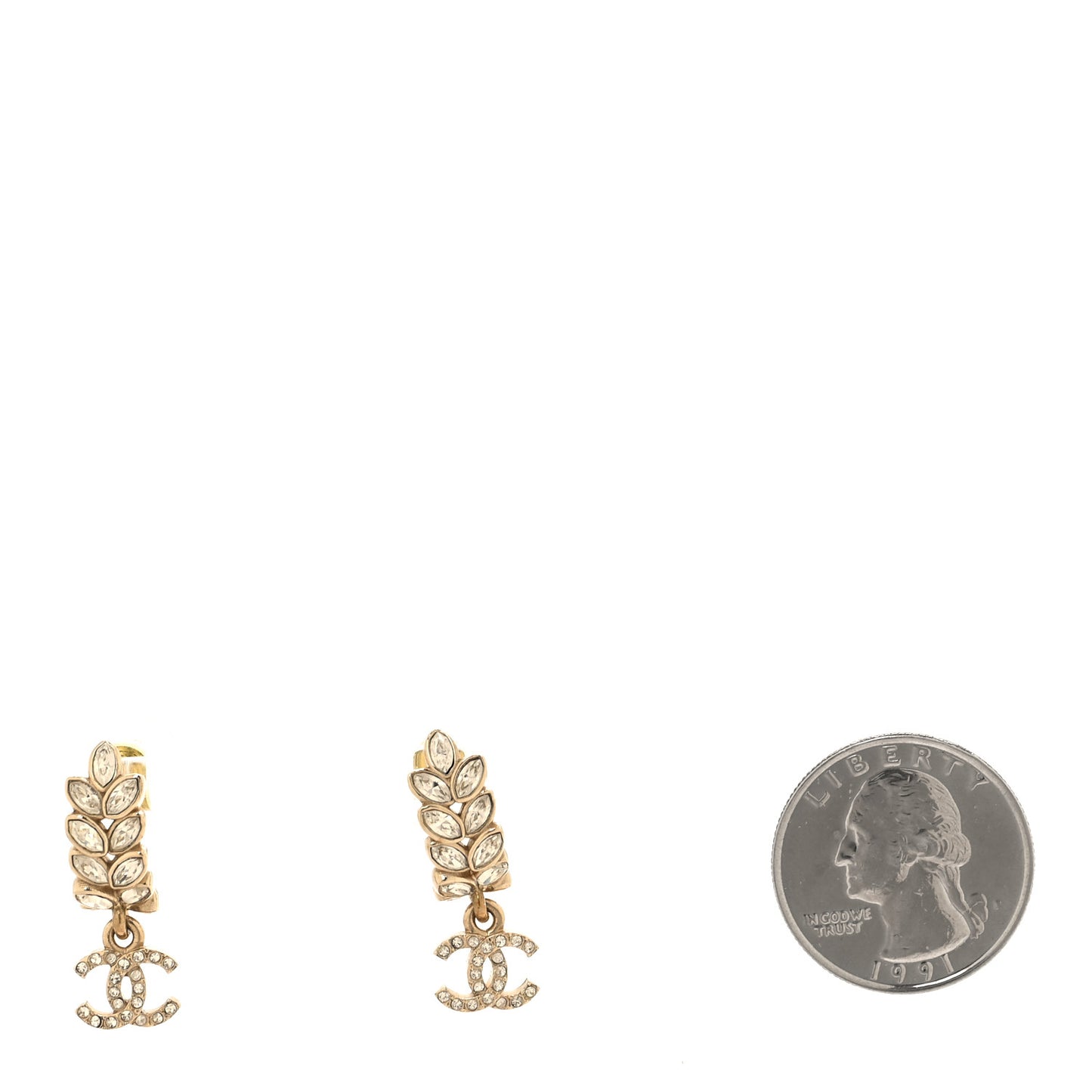 Crystal Sparkling Wheat CC Long Drop Earrings Gold