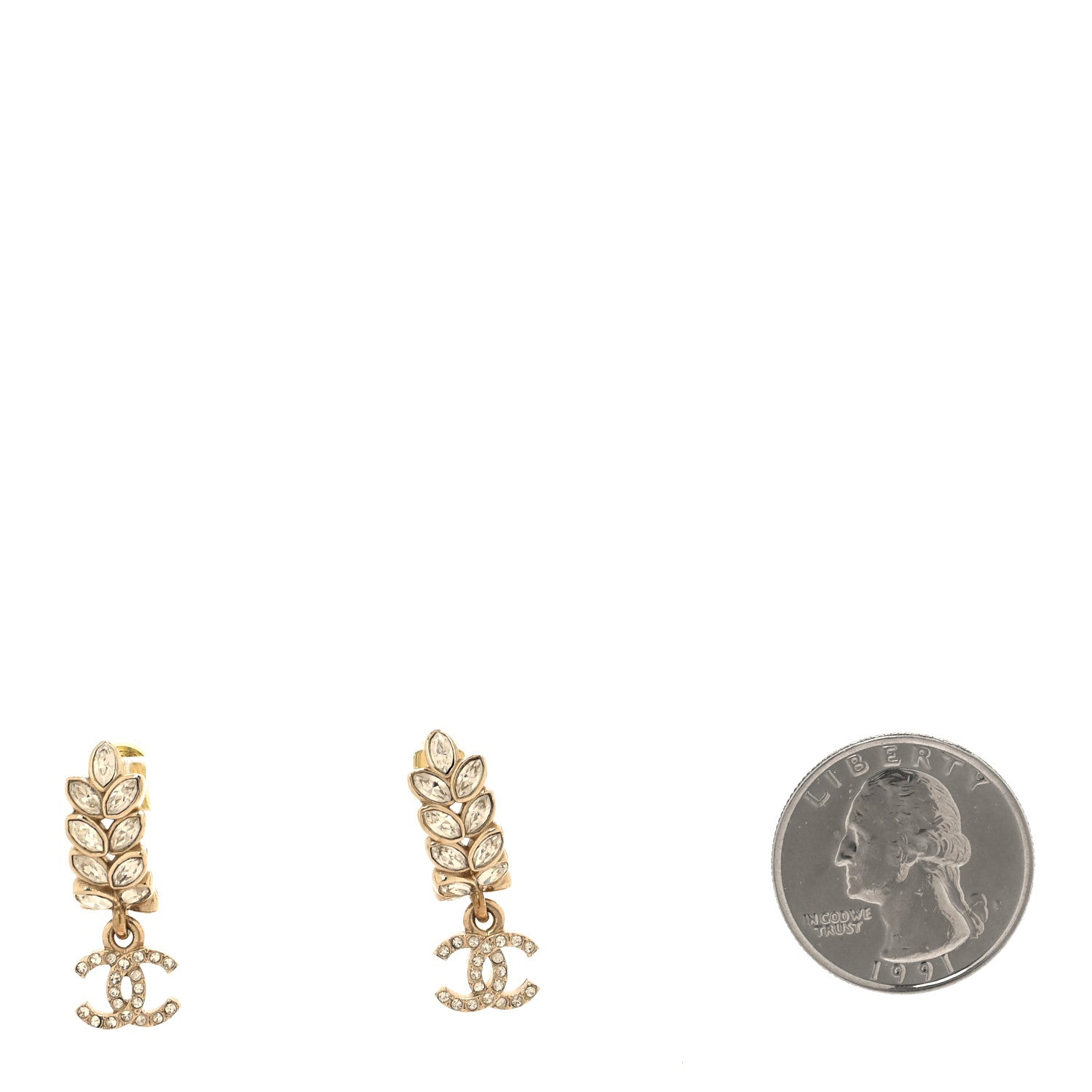 Chanel Crystal Sparkling Wheat CC Long Drop Earrings Gold 2 of 4