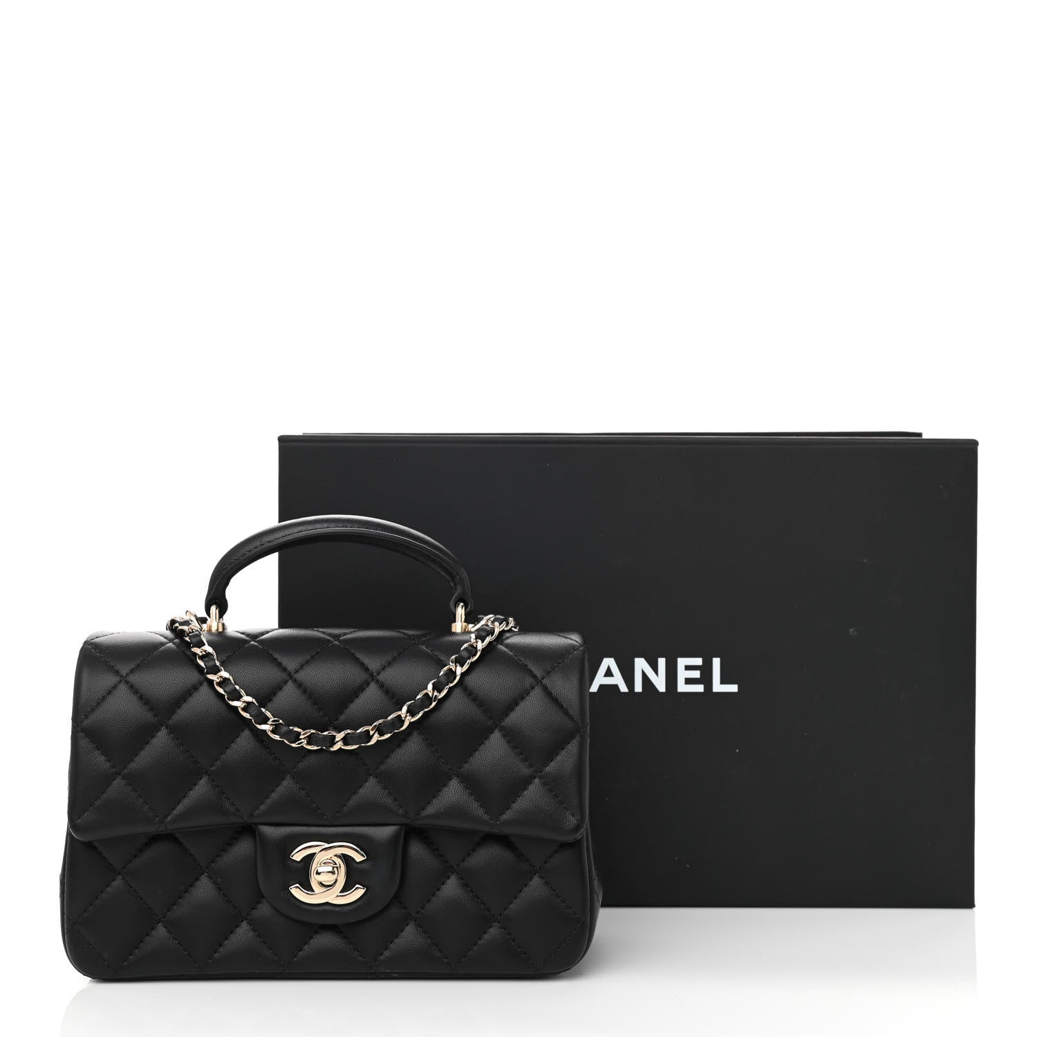 Chanel Lambskin Quilted Mini Top Handle Rectangular Flap Black 11 of 11
