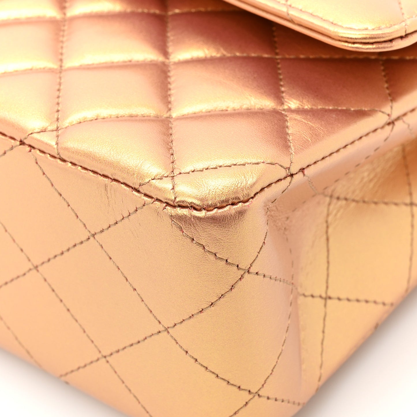 Metallic Lambskin Quilted Medium Double Flap Golden