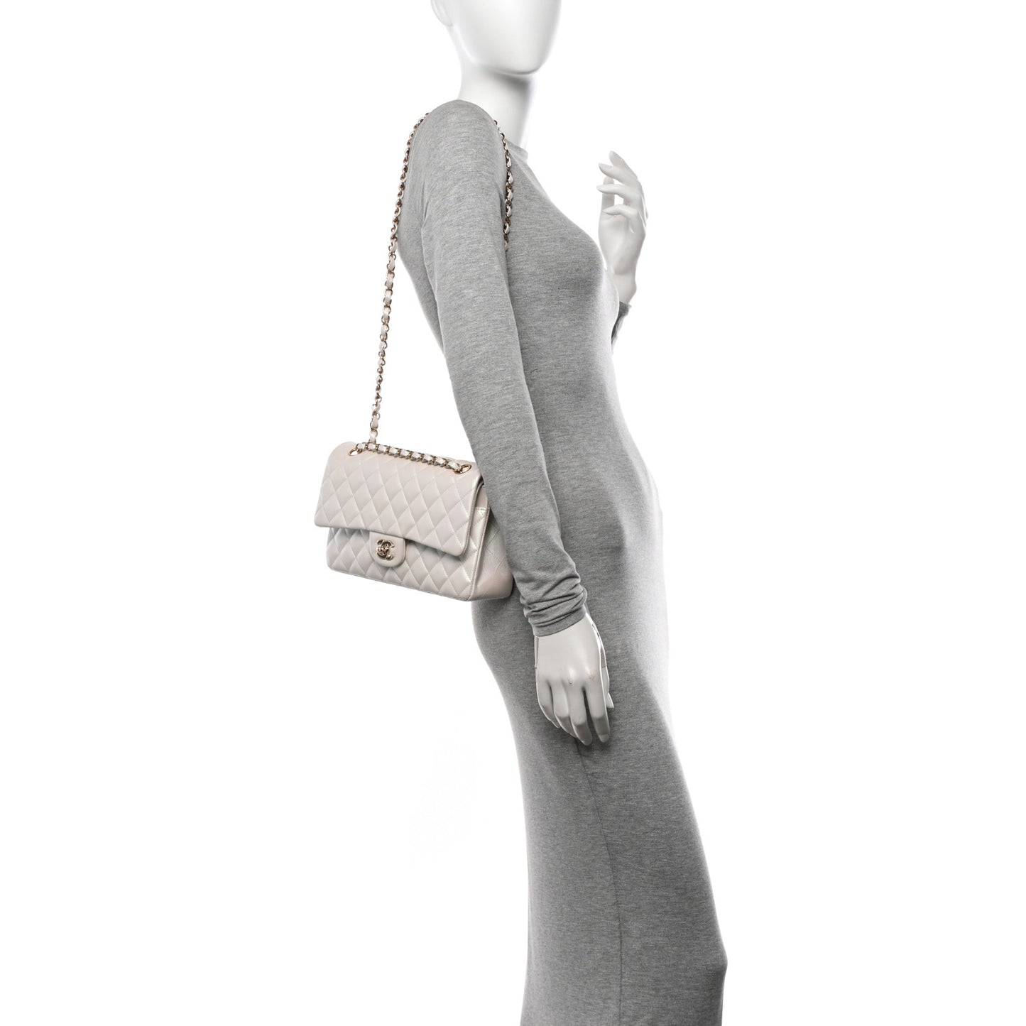 Iridescent Calfskin Quilted Medium Double Flap White