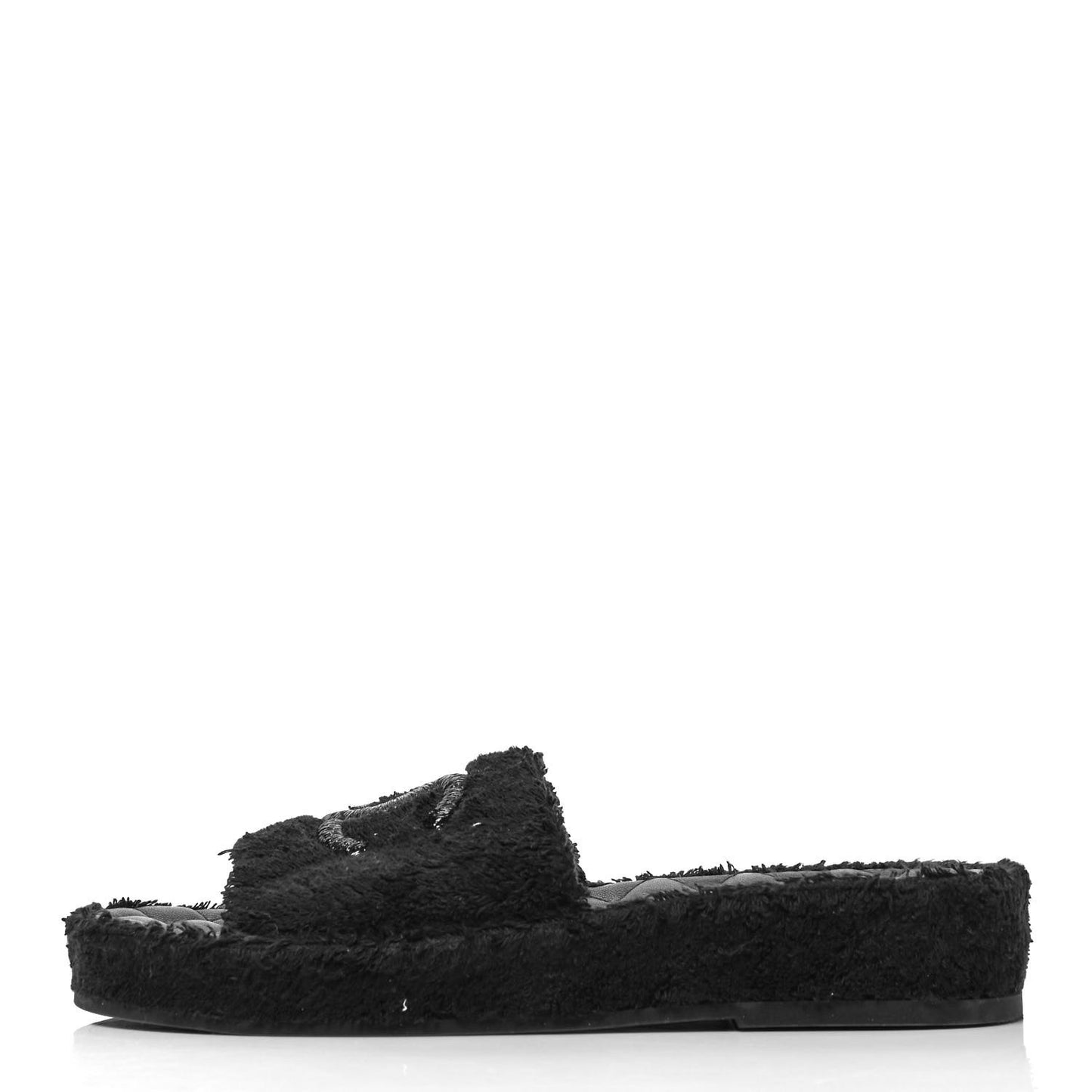 Terry Cloth Lambskin CC Sandals 40 Black