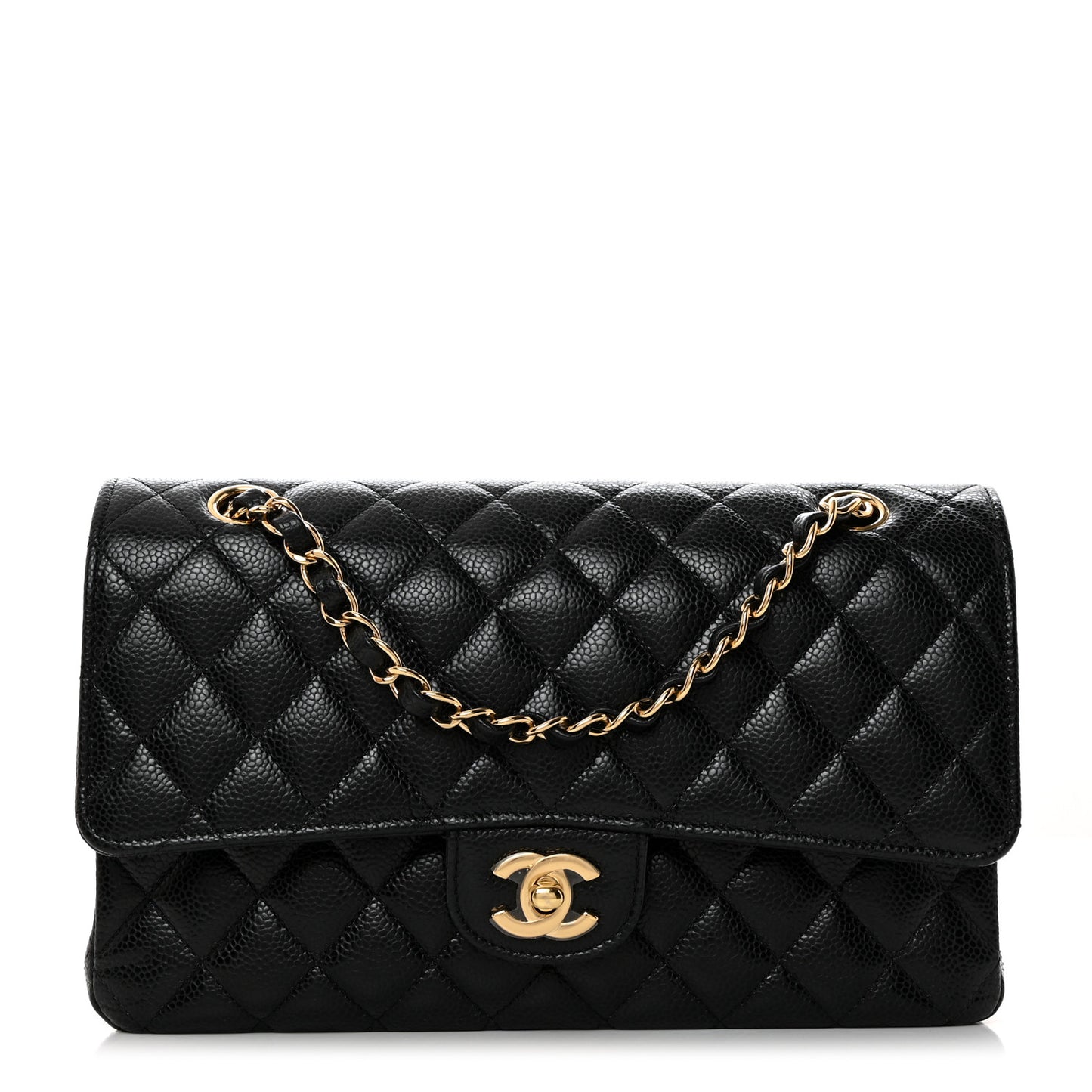 Caviar Quilted Medium Double Flap Black