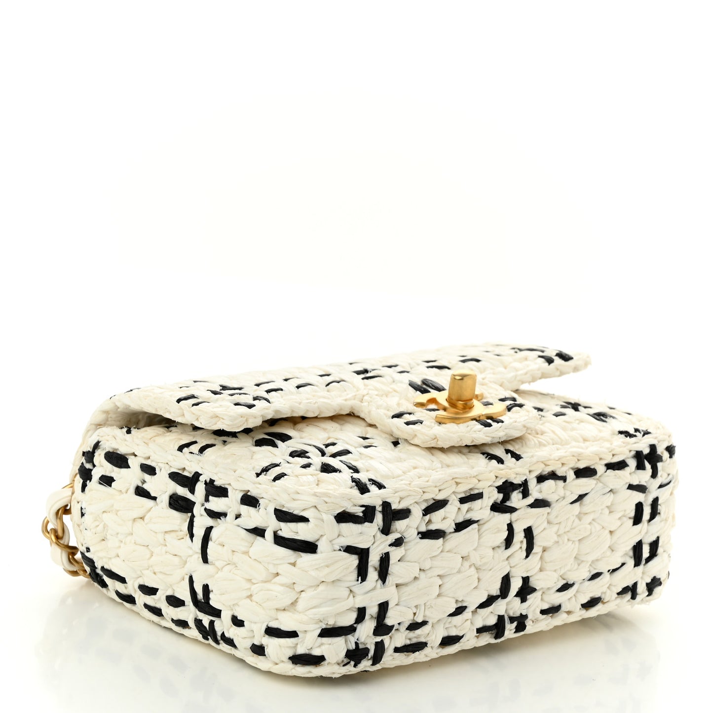 Raffia Effect Tweedy Mini Flap Bag White Black