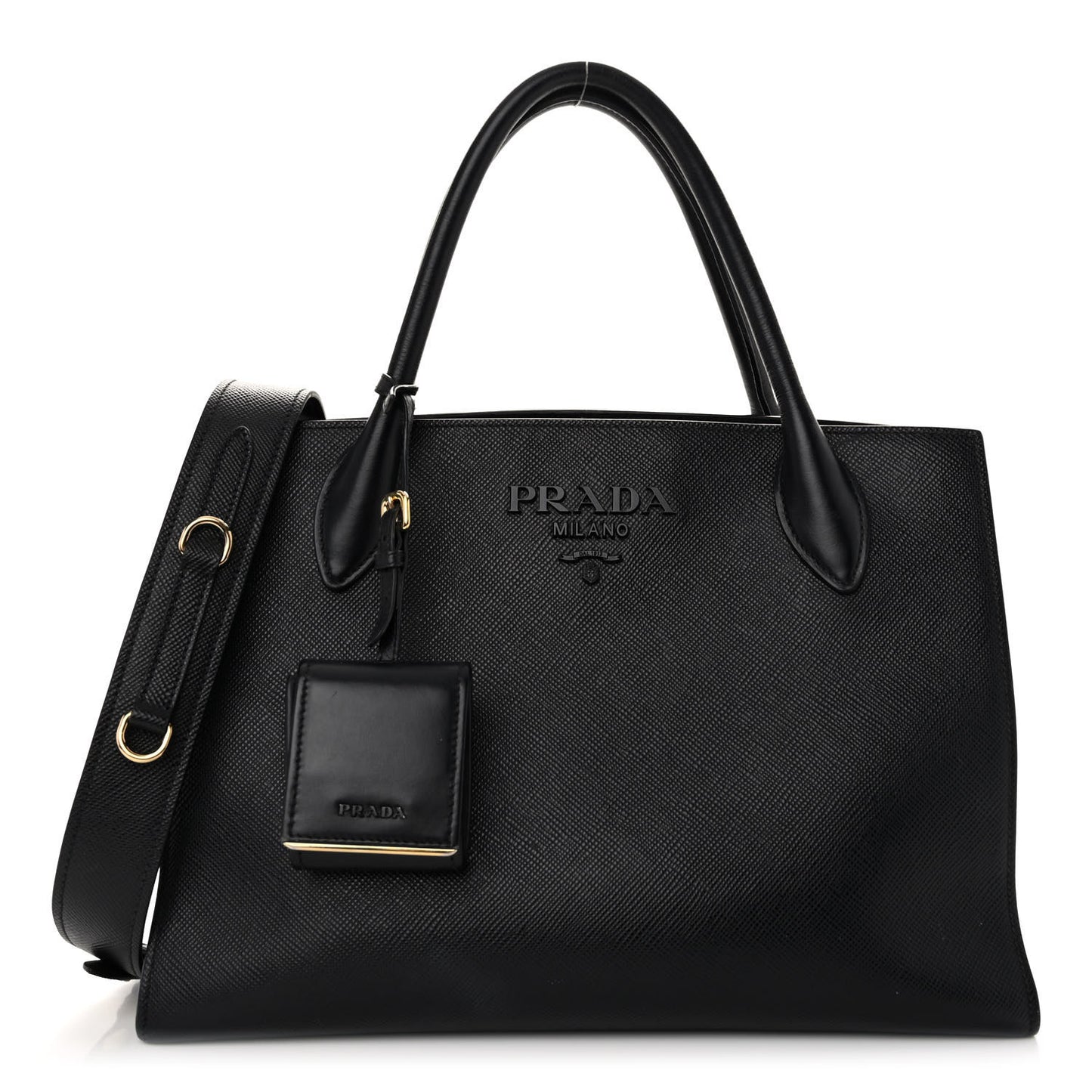 Saffiano Cuir Calfskin Medium Monochrome Top Handle Tote Black