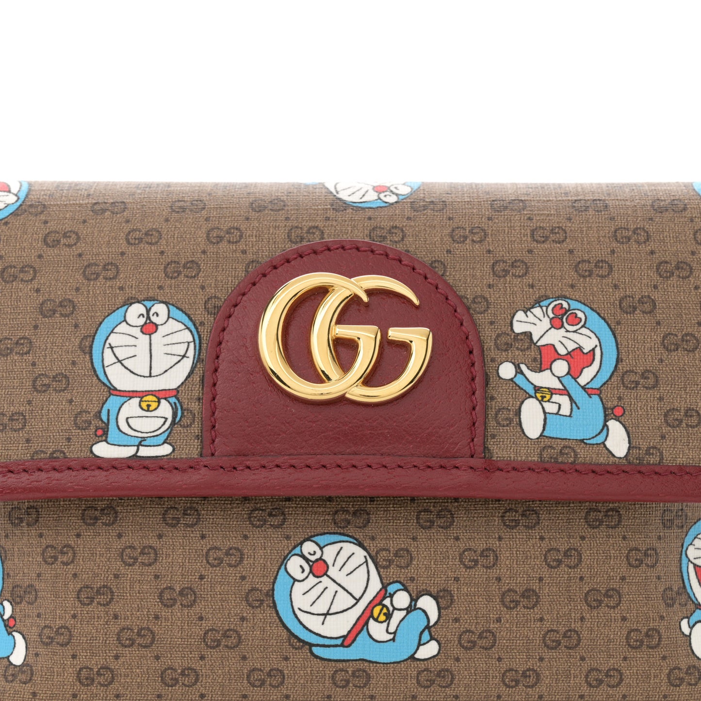 X DORAEMON Mini Vintage GG Supreme Monogram Web Slim Belt Bag Beige Cherry Red