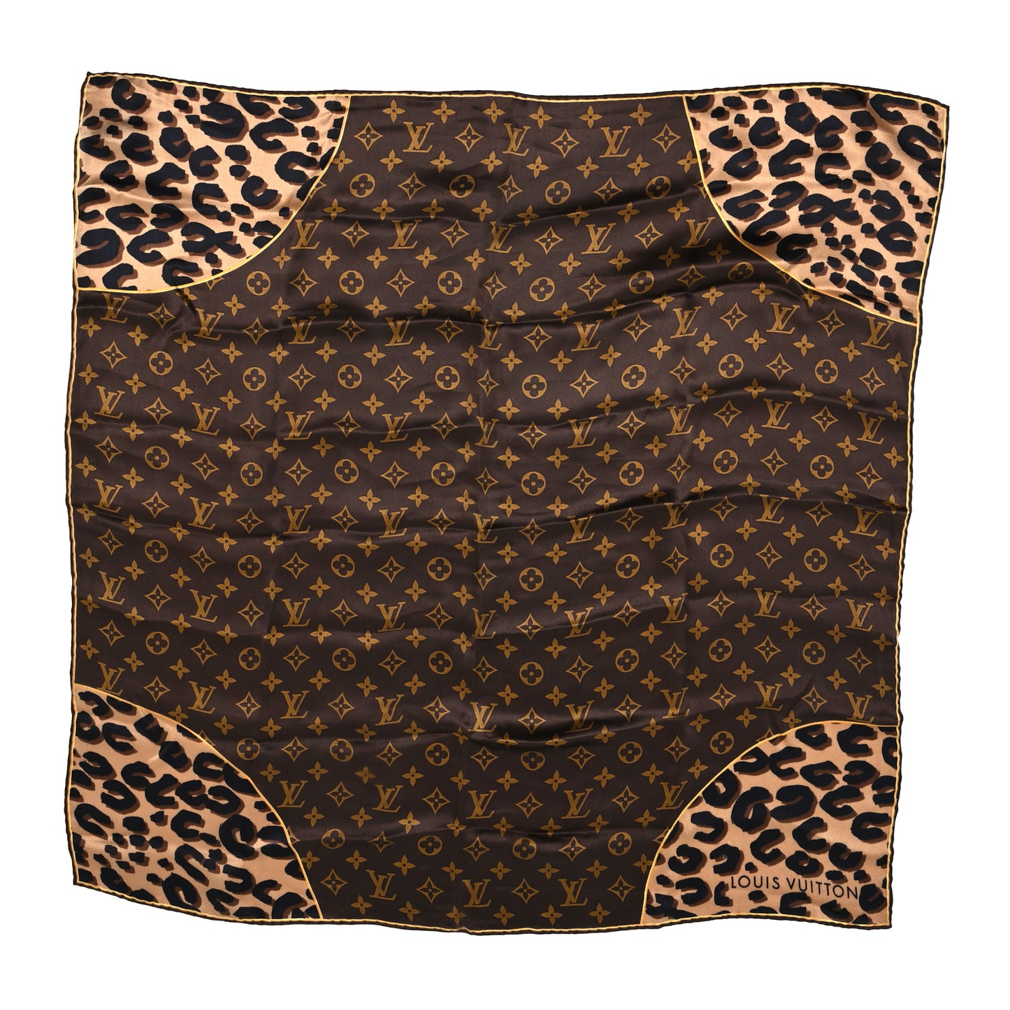 Silk Leopard Monogram Square Scarf