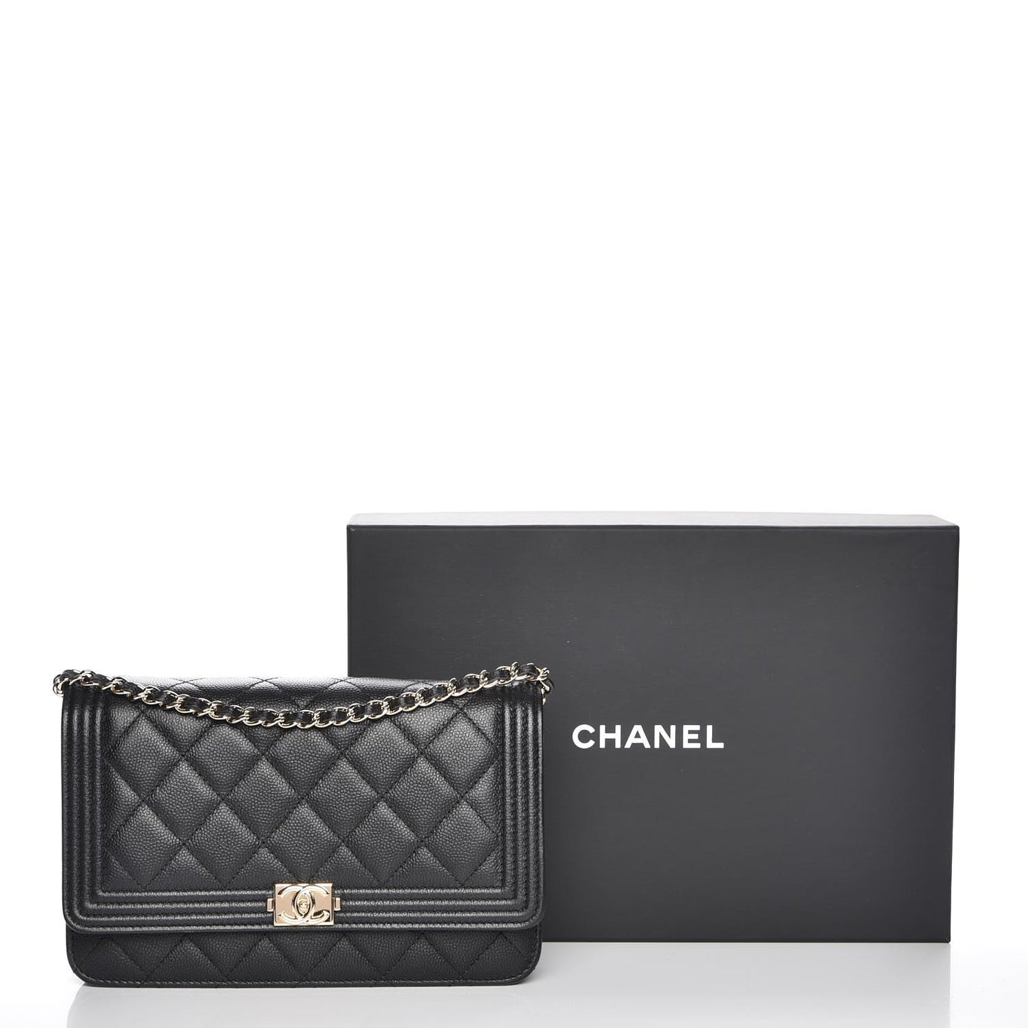 Caviar Quilted Boy Wallet On Chain WOC Black