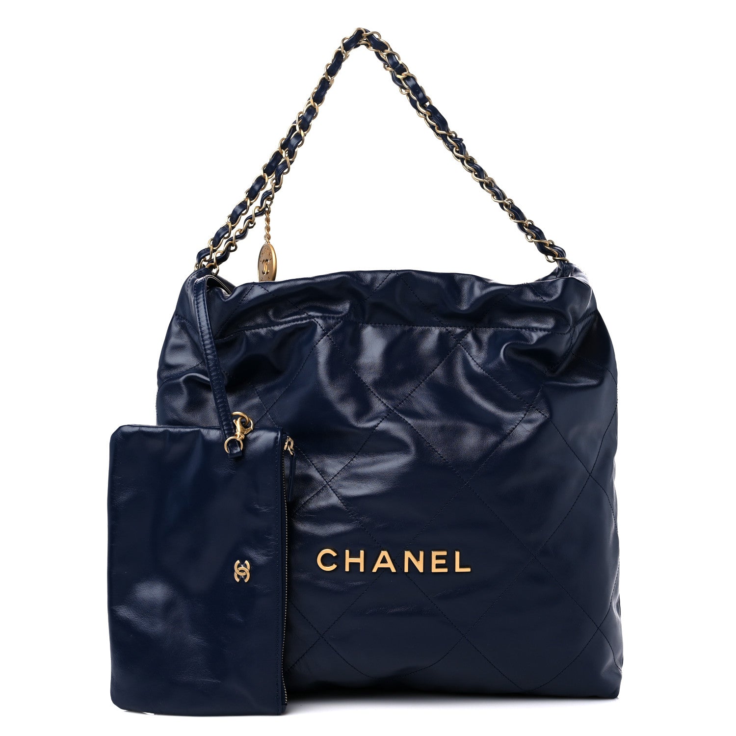 Chanel Shiny Calfskin Quilted Chanel 22 Navy Blue 1276048