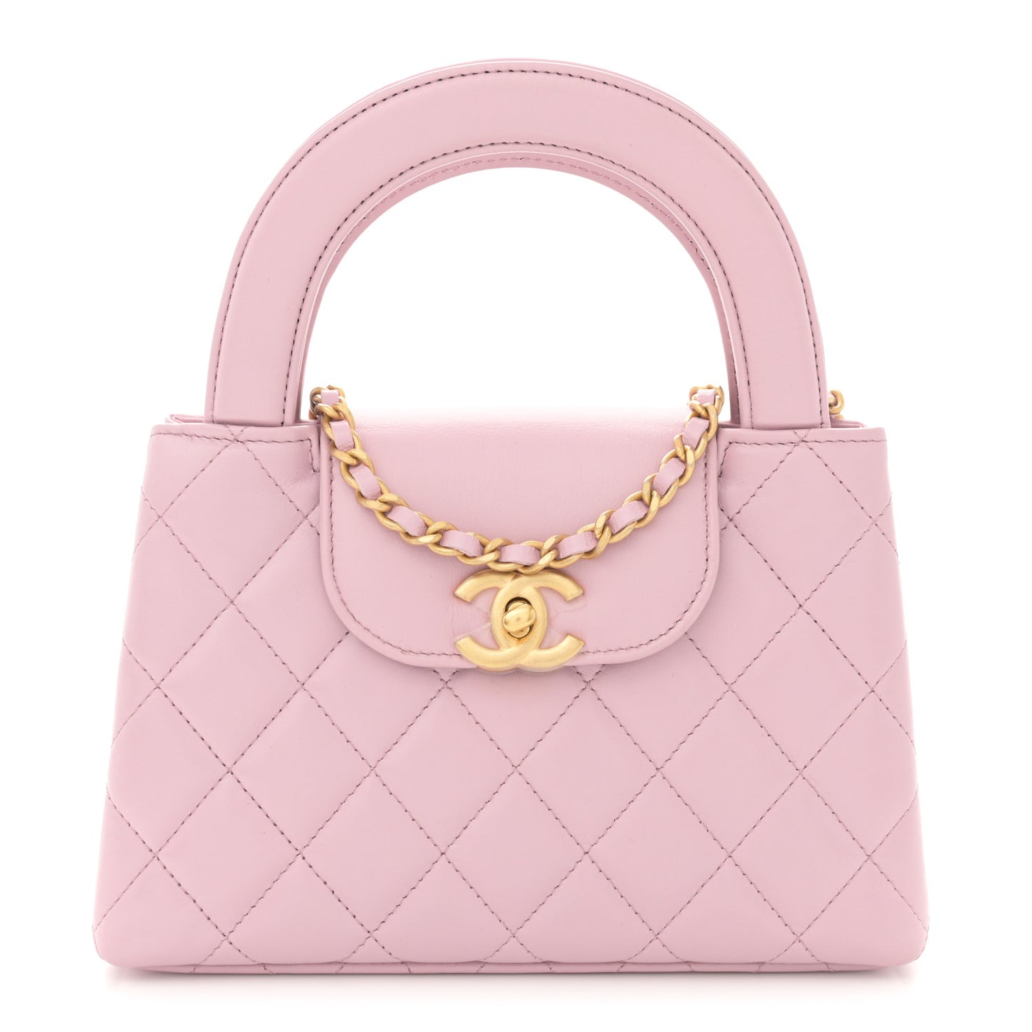 Shiny Aged Calfskin Quilted Nano Kelly Shopper Pink