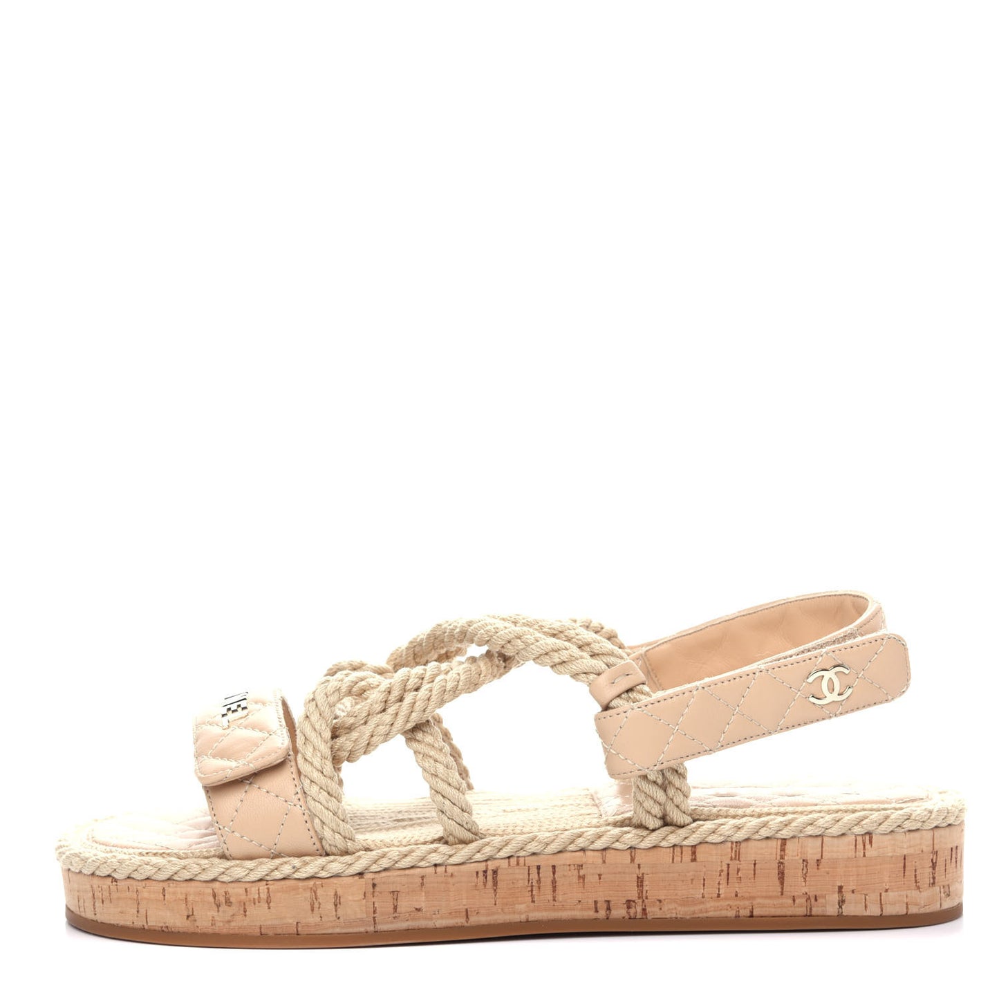 Cord Lambskin Quilted Logo Sandals 41 Beige