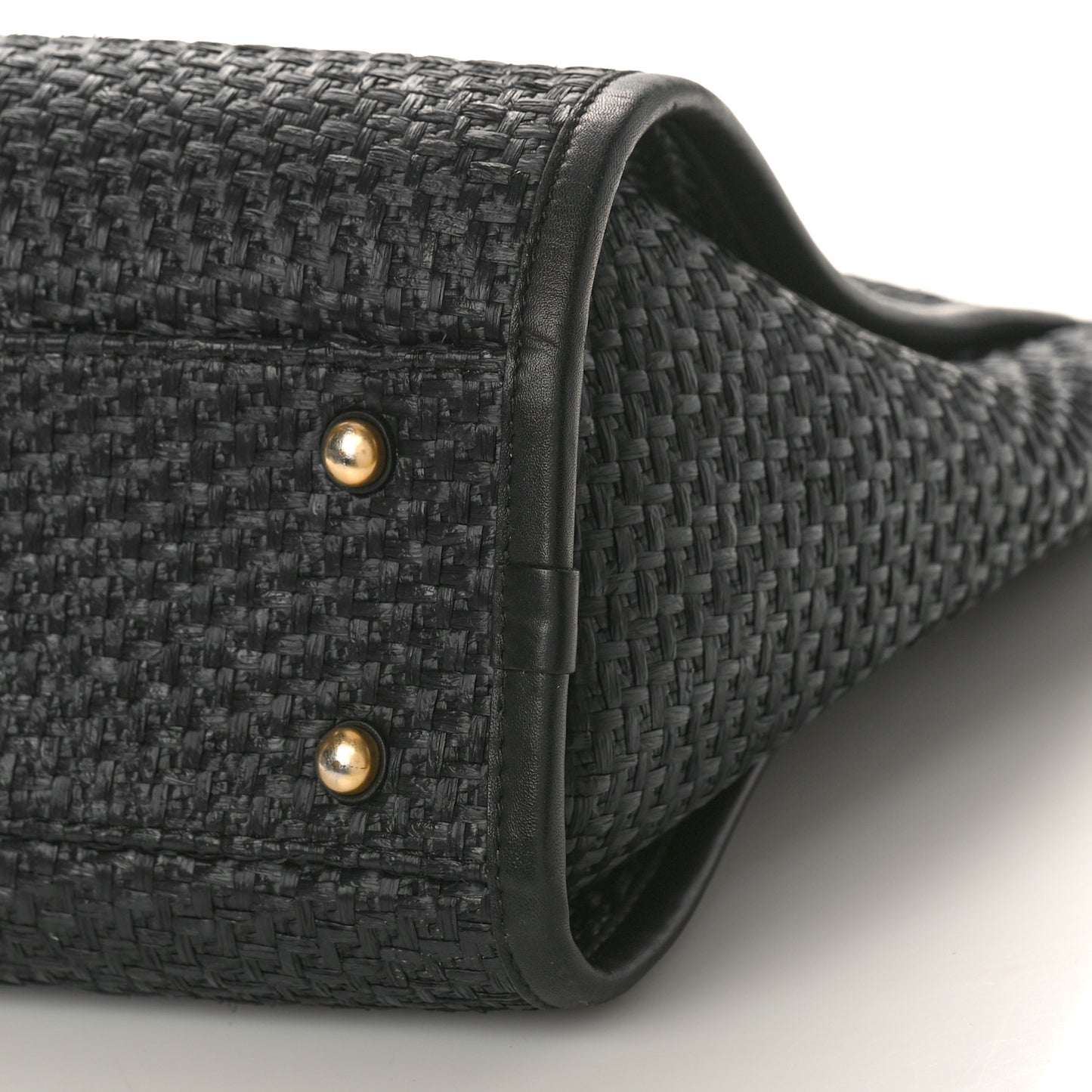 Straw Raffia Calfskin Chain Small Deauville Tote Black