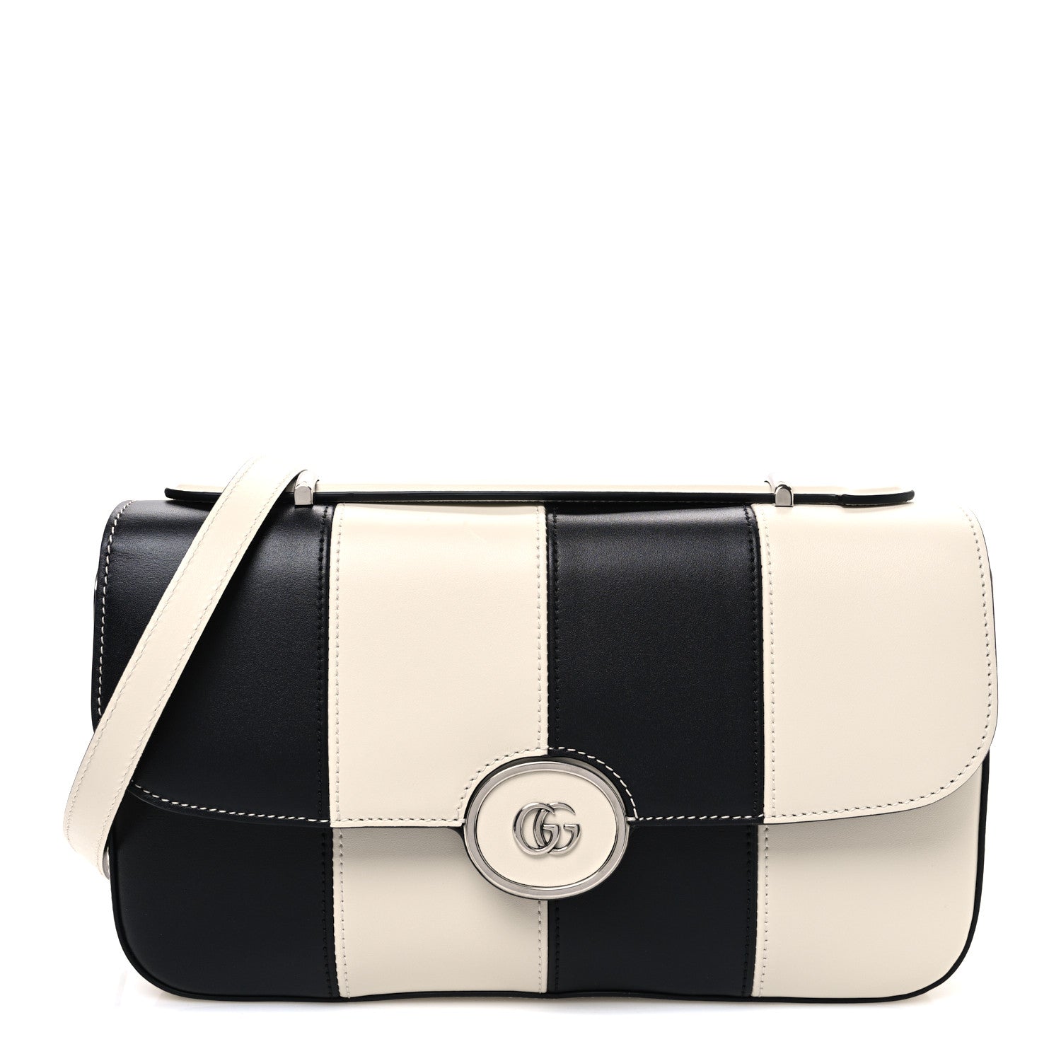 Gucci Senna Calfskin Lines Petite GG Top Handle Shoulder Bag Black