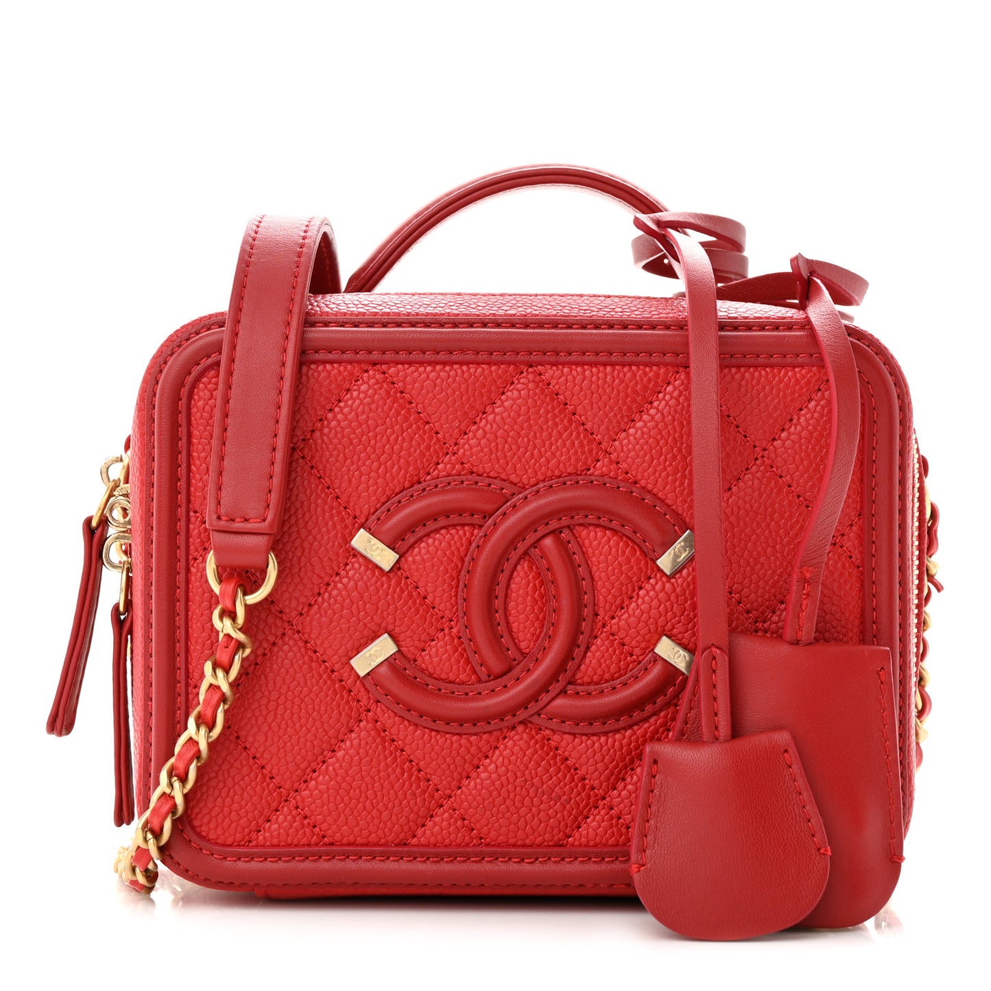 Caviar Quilted Small CC Filigree Vanity Case Red