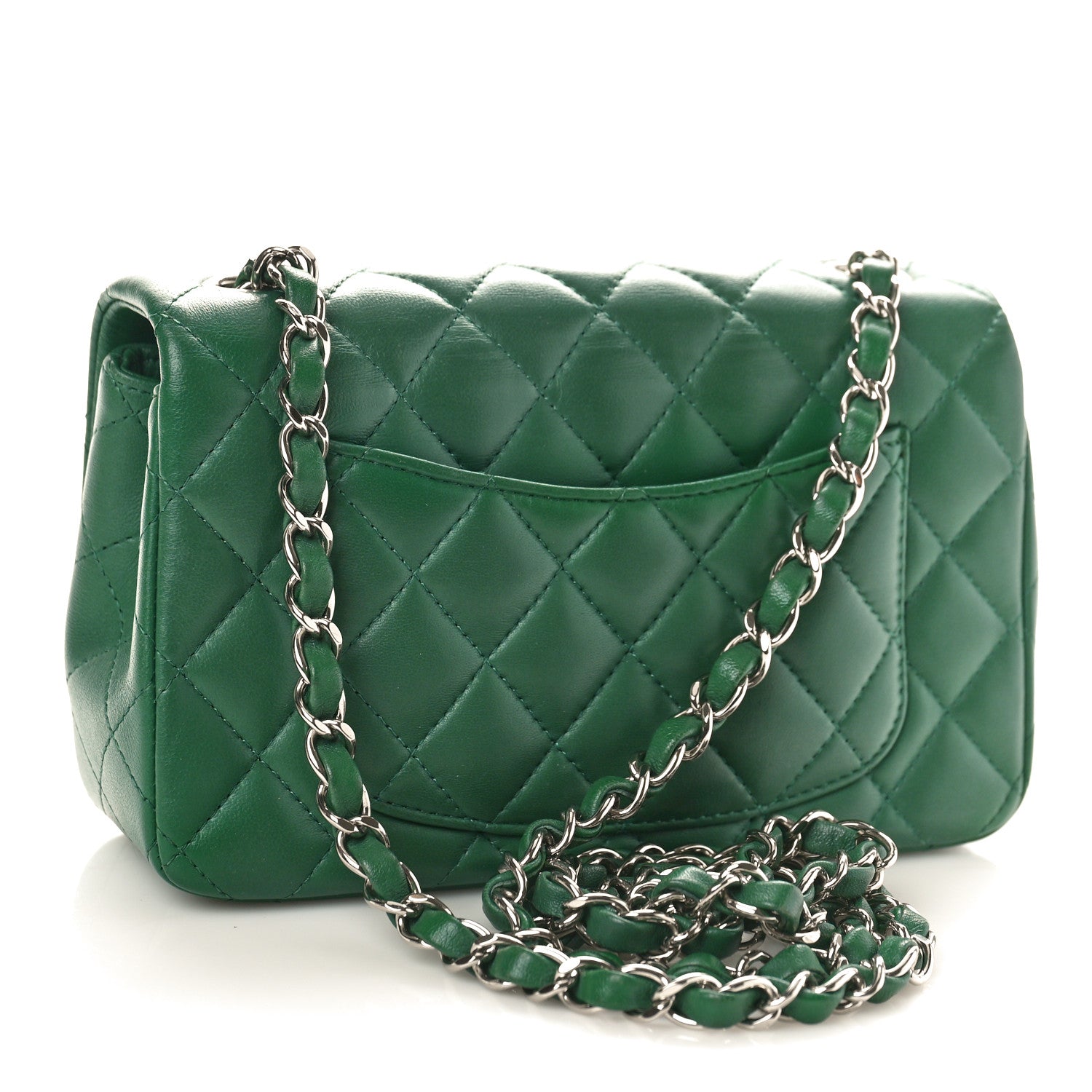 Chanel Lambskin Quilted Mini Rectangular Flap Dark Green 3 of 9