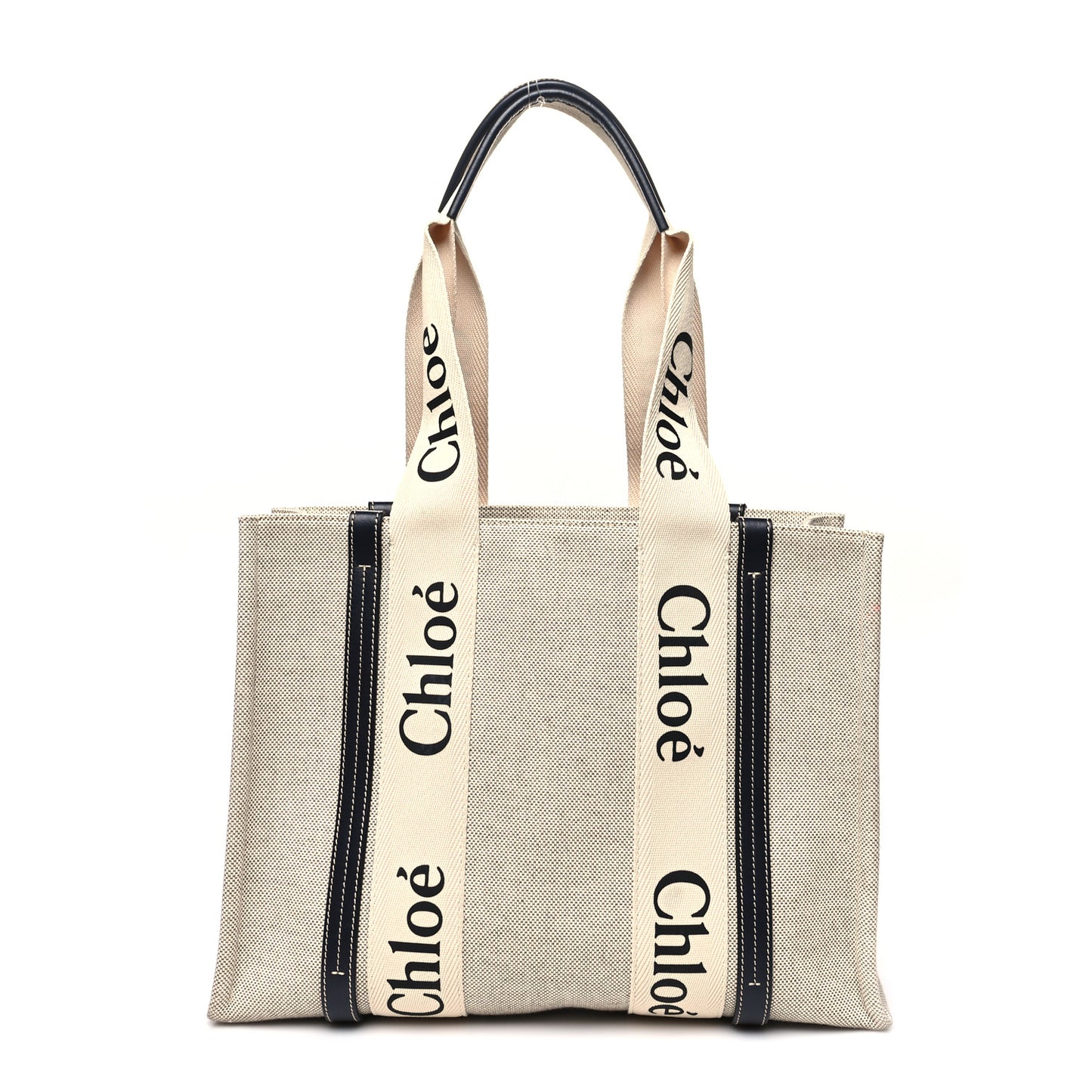 Cotton Calfskin Medium Woody Ribbon Tote White Black