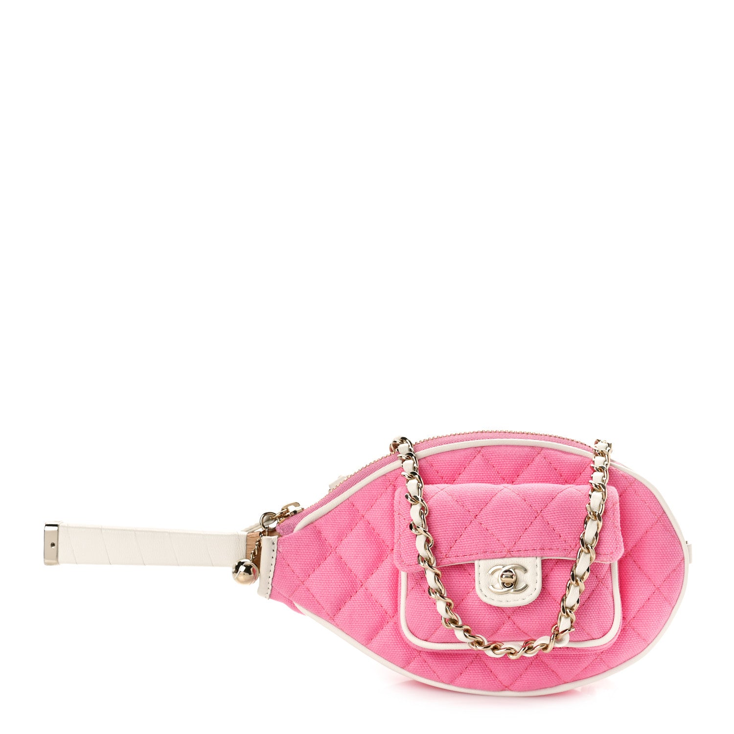 Chanel Canvas Calfskin Tennis Racket Clutch With Chain Pink