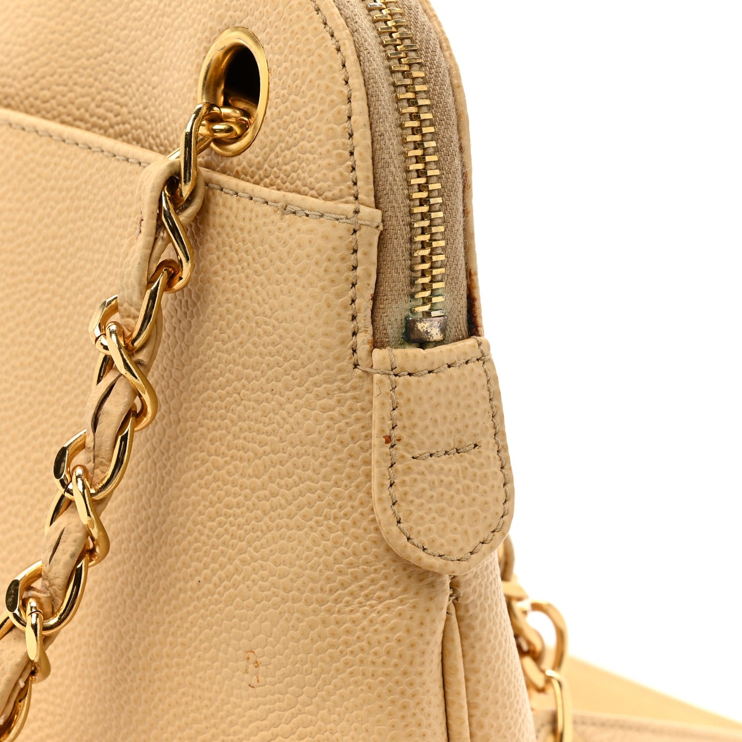 Caviar Logo Shoulder Bag Beige