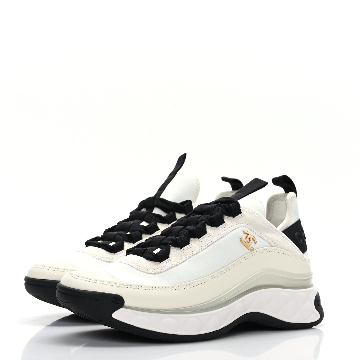 Velvet Calfskin Mixed Fibers CC Sneakers 37 Ivory Black