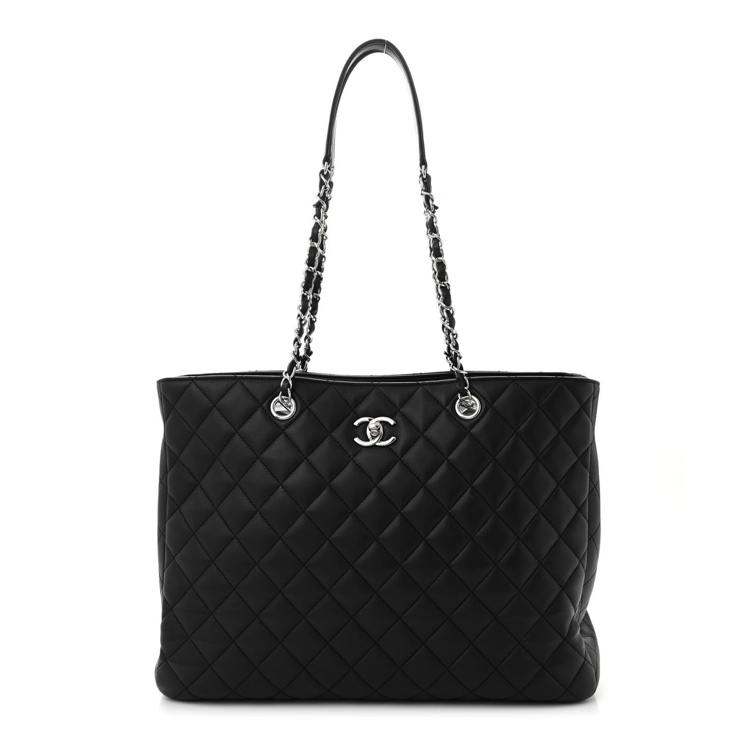 Calfskin Quilted Large Classic Shopping Tote Black