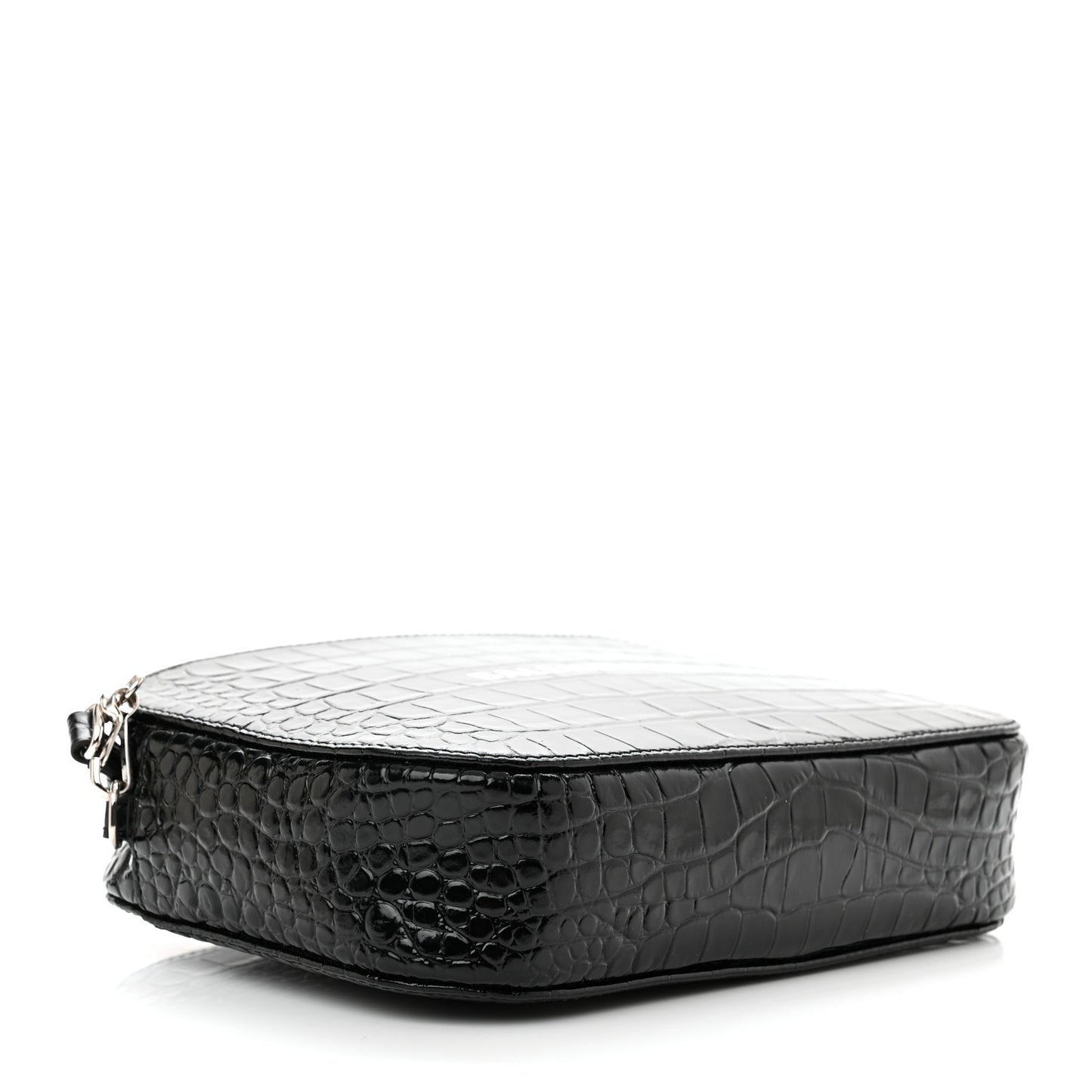Shiny Calfskin Logo Crocodile Embossed S Everyday Camera Bag with Handle Black