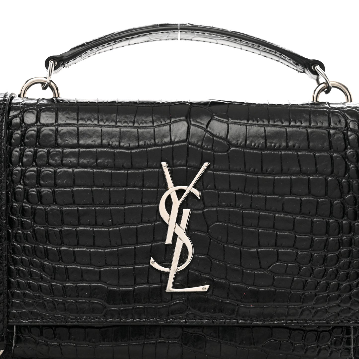 Calfskin Crocodile Embossed Monogram Sunset Top Handle Chain Wallet Black