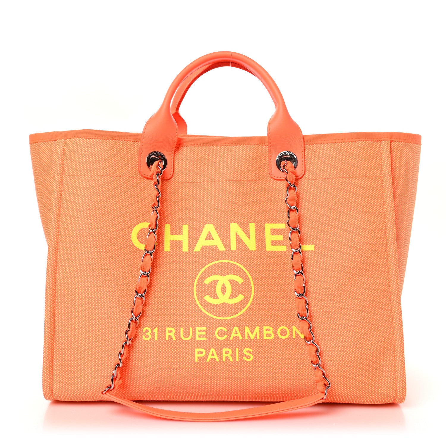 Chanel Mixed Fibers Calfskin Deauville Medium Tote Orange Yellow 1 of 11