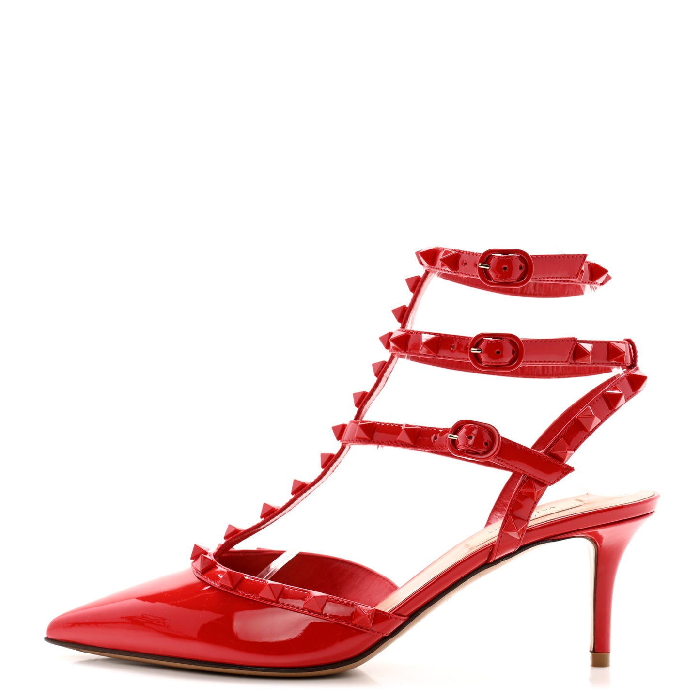 Patent Nappa Lacquered Monochrome Rockstud Ankle Strap 65mm Pumps 38 Rouge Pur