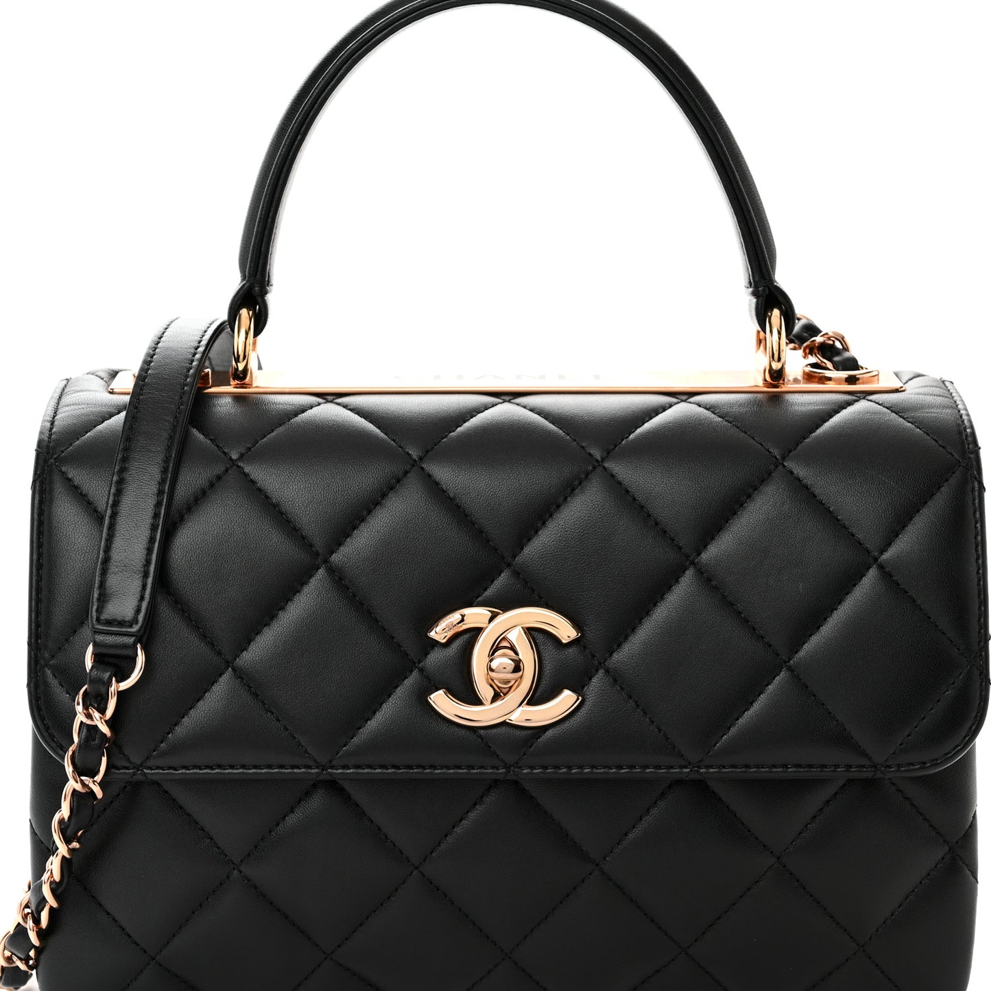 Lambskin Quilted Small Trendy CC Dual Handle Flap Bag Black