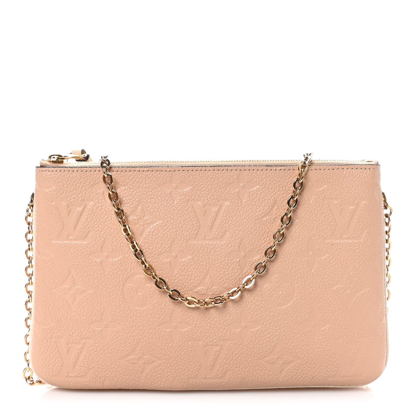 Empreinte Double Zip Pochette Beige Rose Creme