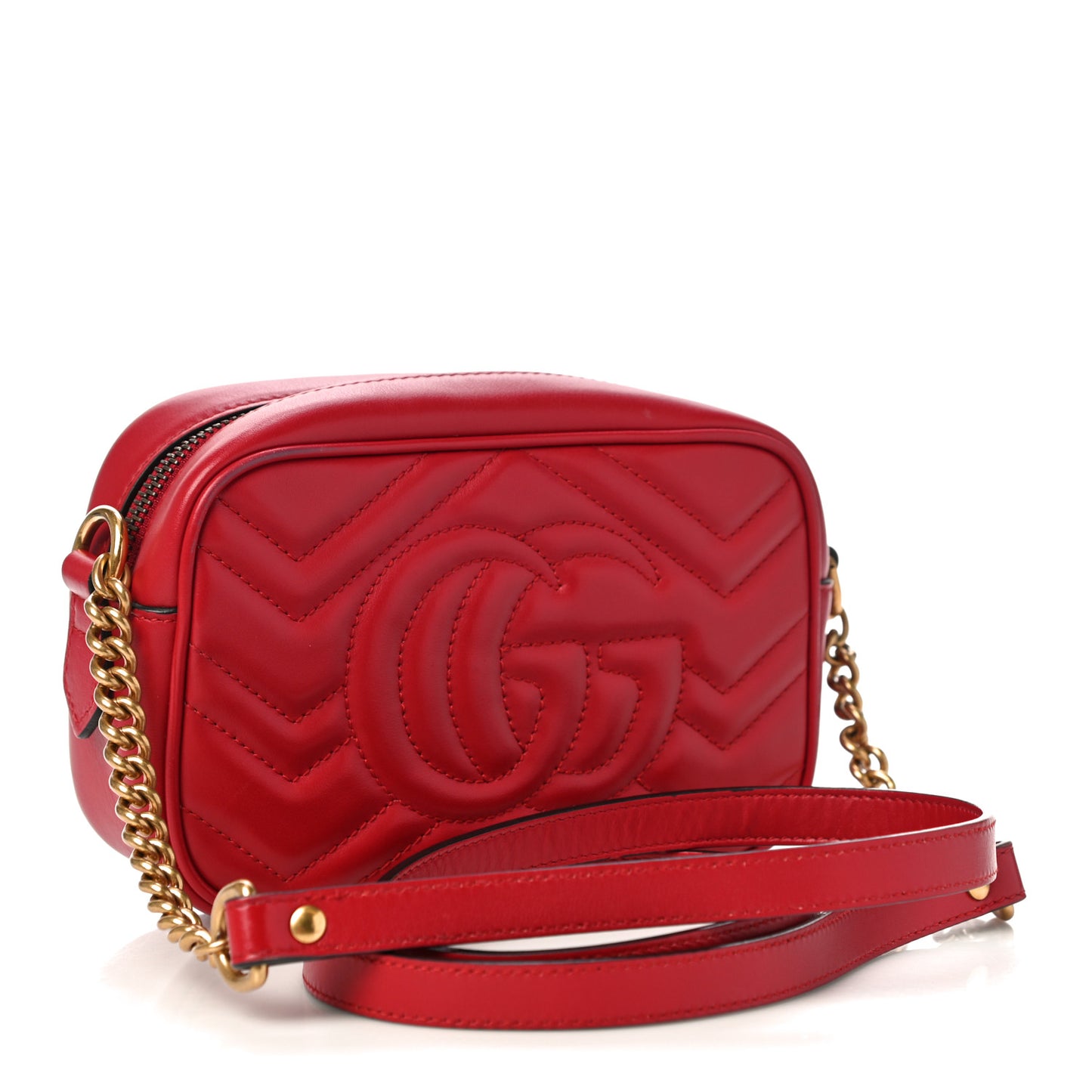 Calfskin Matelasse Mini GG Marmont Chain Shoulder Bag Hibiscus Red
