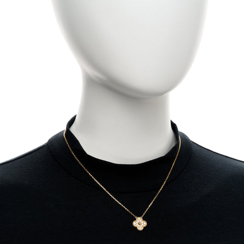 18K Yellow Gold Diamond Vintage Alhambra Pendant Necklace