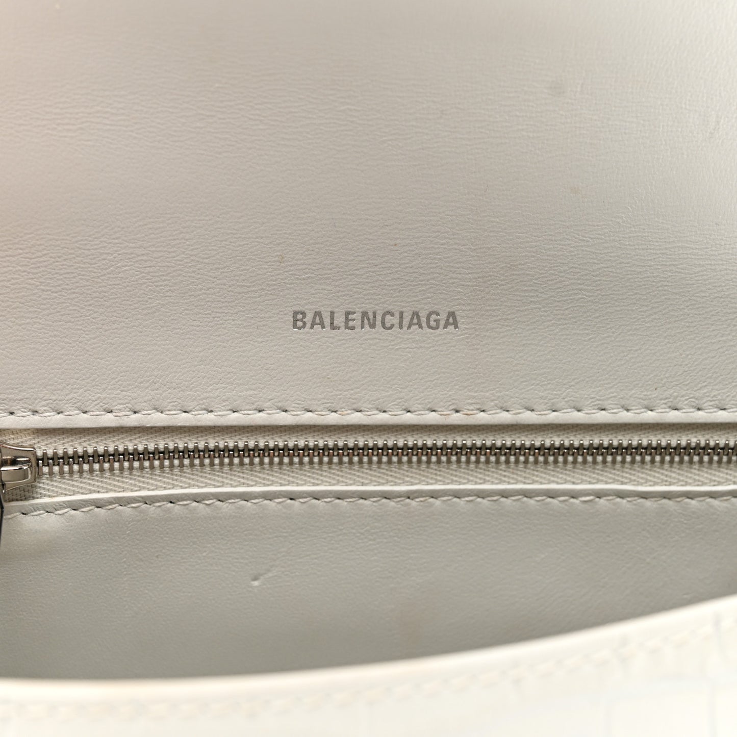 Shiny Calfskin Crocodile Embossed Small Hourglass Top Handle Bag White