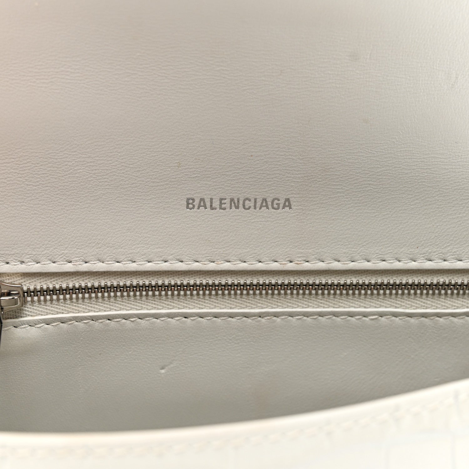 Balenciaga Shiny Calfskin Crocodile Embossed Small Hourglass Top Handle Bag White 6 of 13
