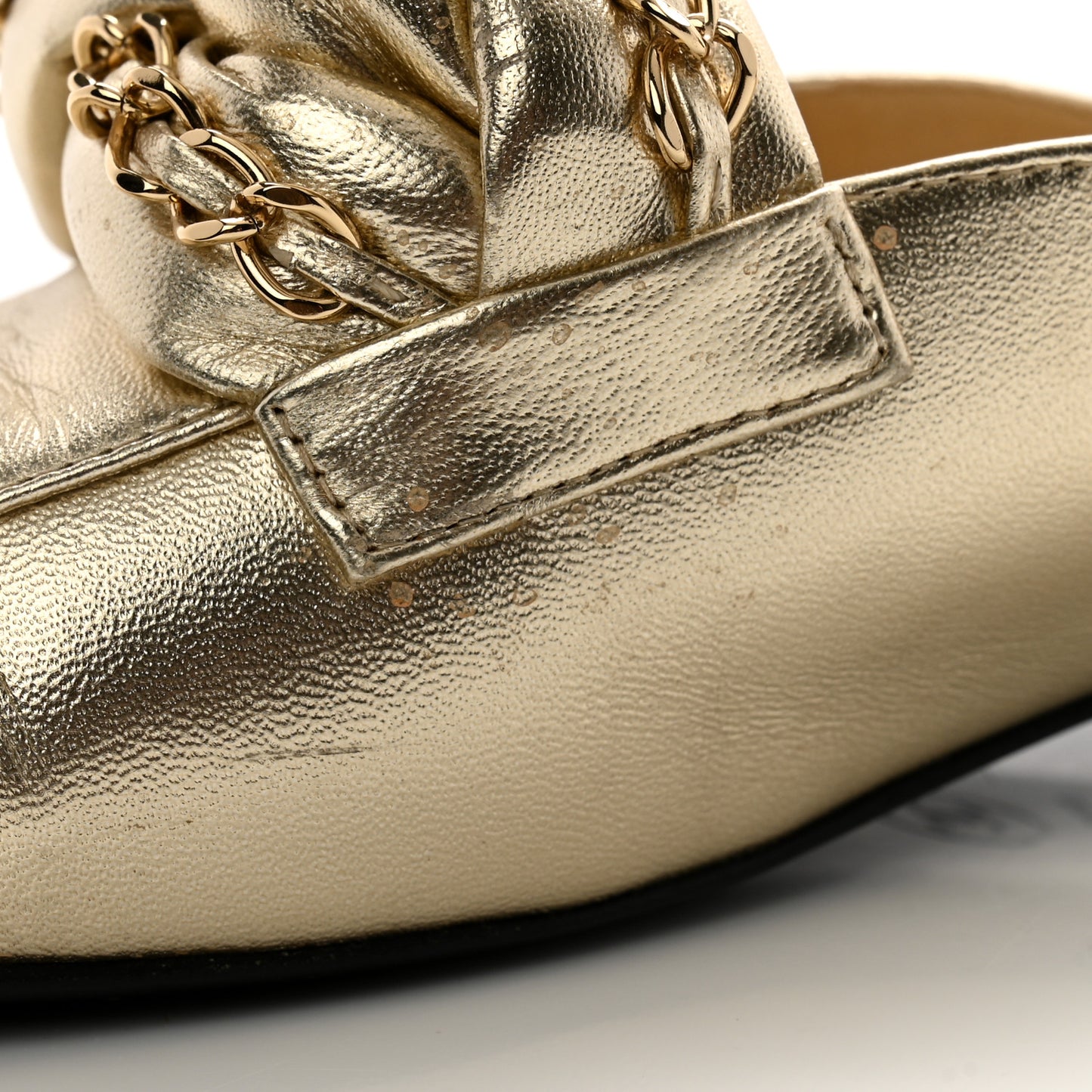 Metallic Lambskin Chain Braided Mules 37.5 Light Gold